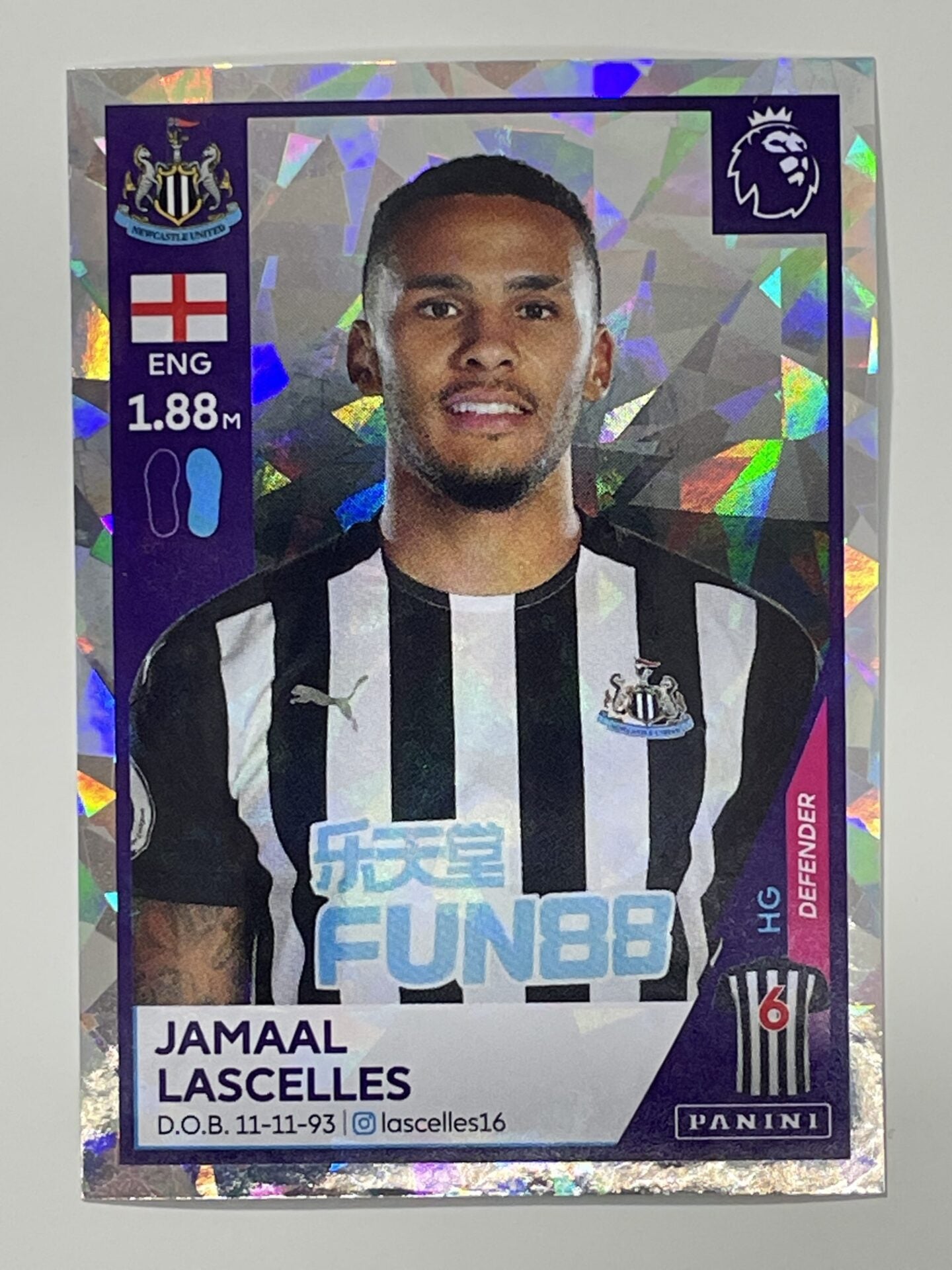 445 Jamaal Lascelles Shiny Sticker Newcastle United Premier League 2021 Football Sticker