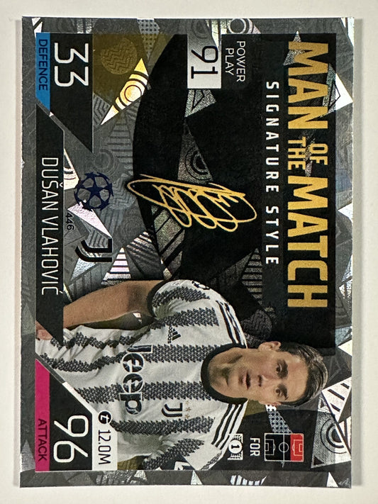 446 Dušan Vlahović Man of the Match Signature Style (Juventus) Topps Match Attax 2022:2023 Card