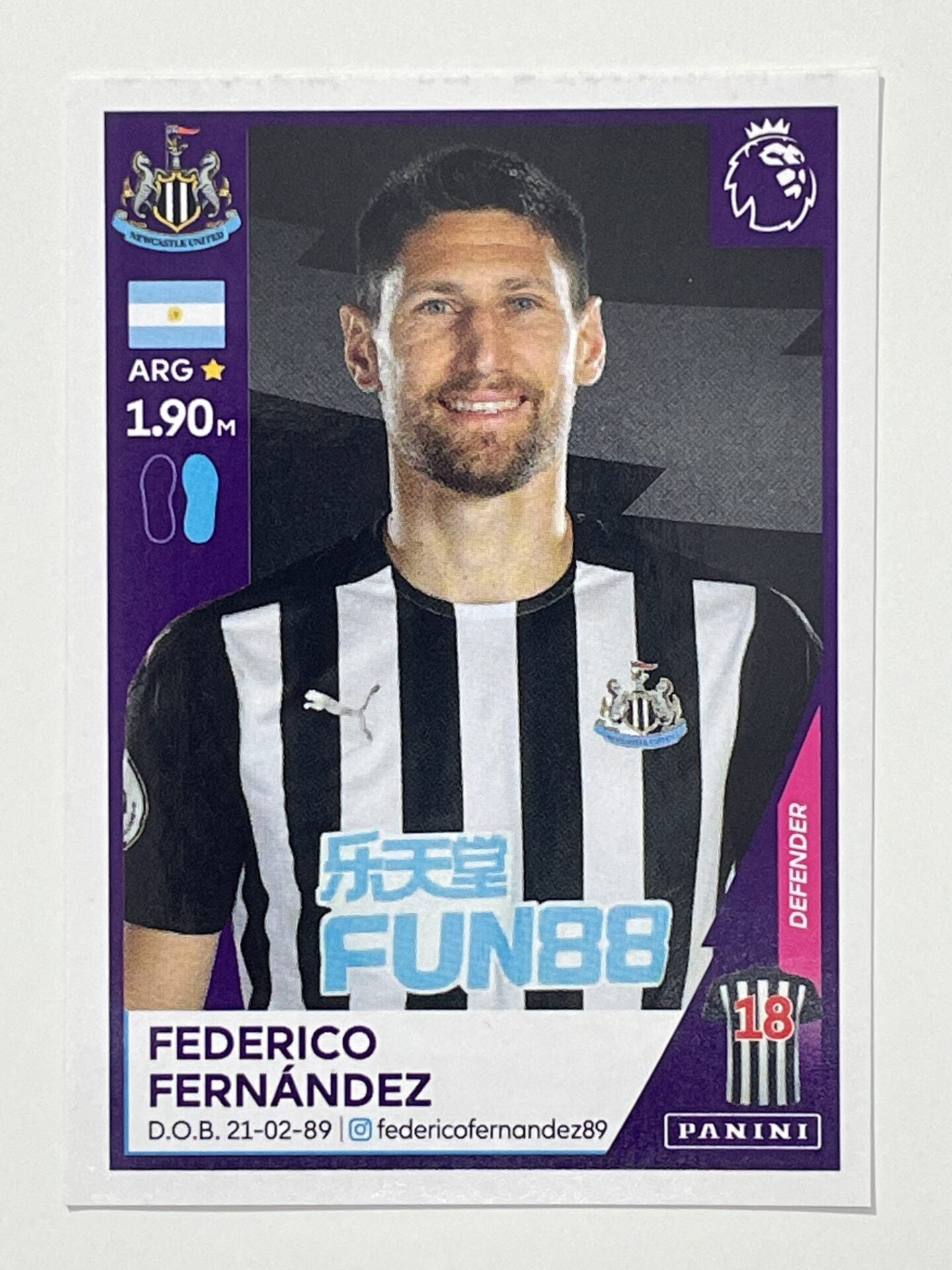 447 Federico Fernandez Sticker Newcastle United Premier League 2021 Football Sticker