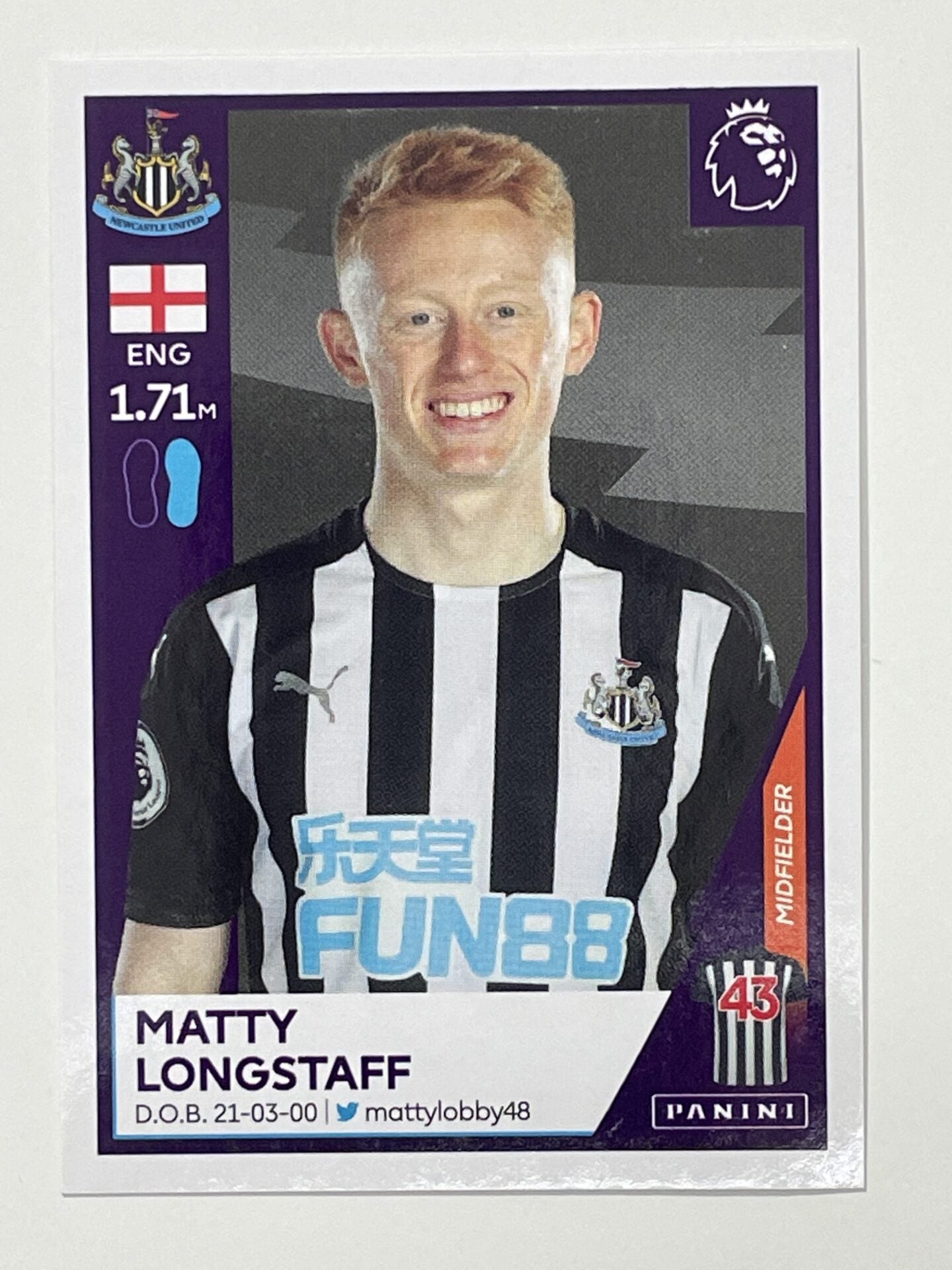 449 Matty Longstaff Sticker Newcastle United Premier League 2021 Football Sticker