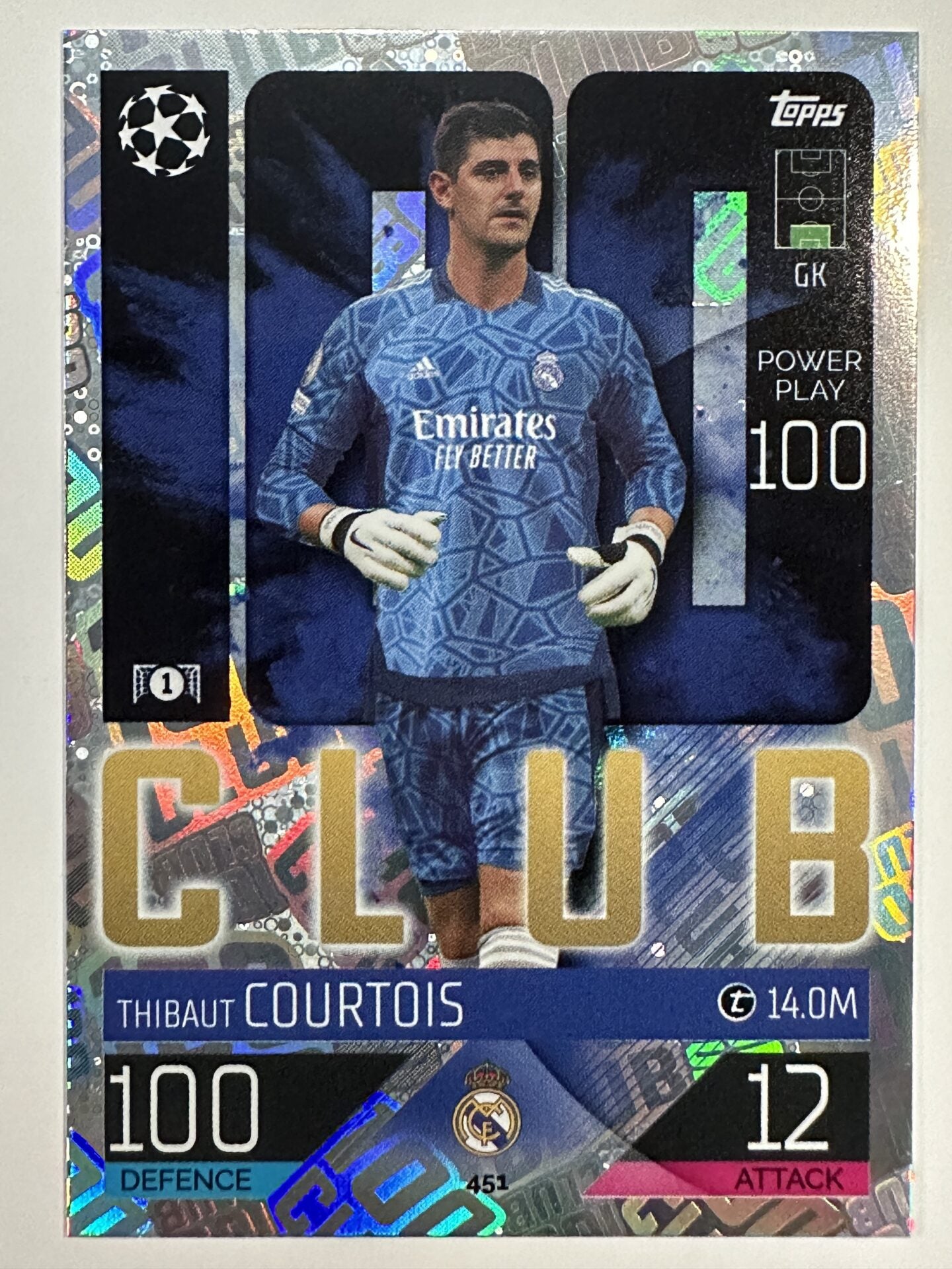 451 Thibaut Courtois 100 Club (Real Madrid) Topps Match Attax 2022:2023 Card