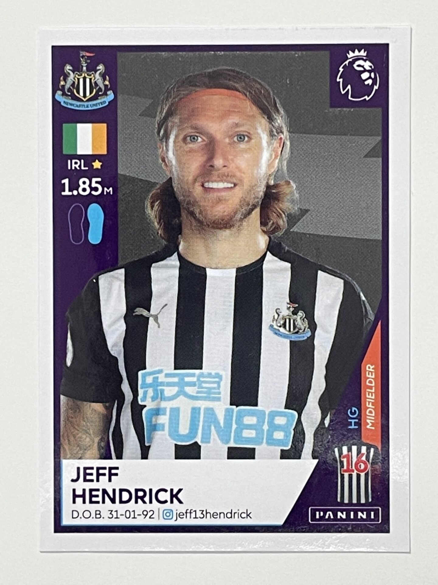 454 Jeff Hendrick Sticker Newcastle United Premier League 2021 Football Sticker