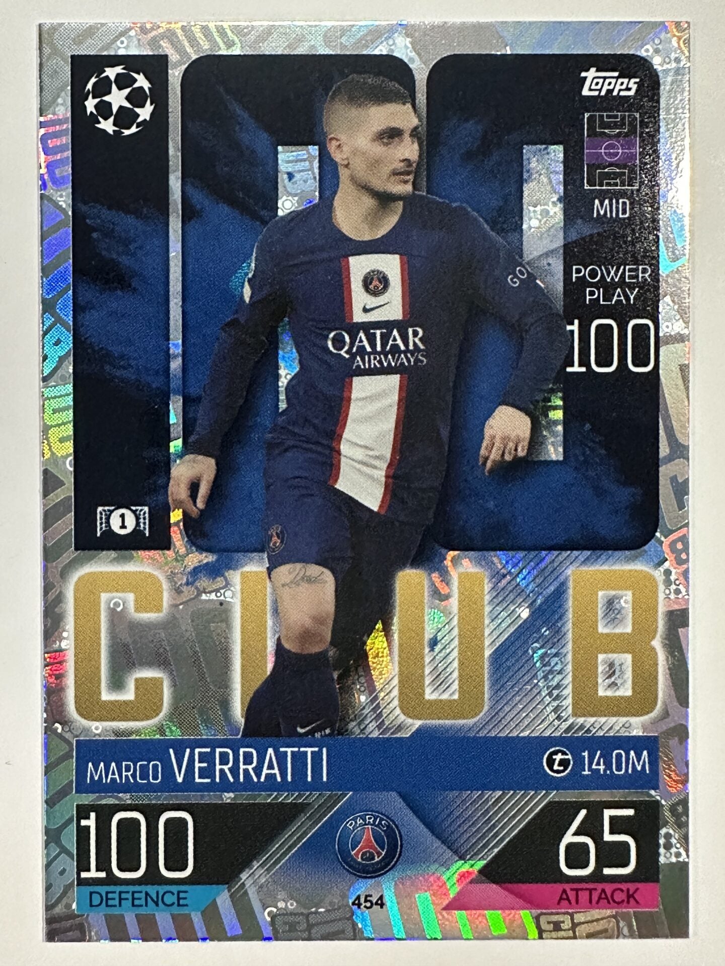 454 Marco Veratti 100 Club (Paris Saint-Germain) Topps Match Attax 2022:2023 Card