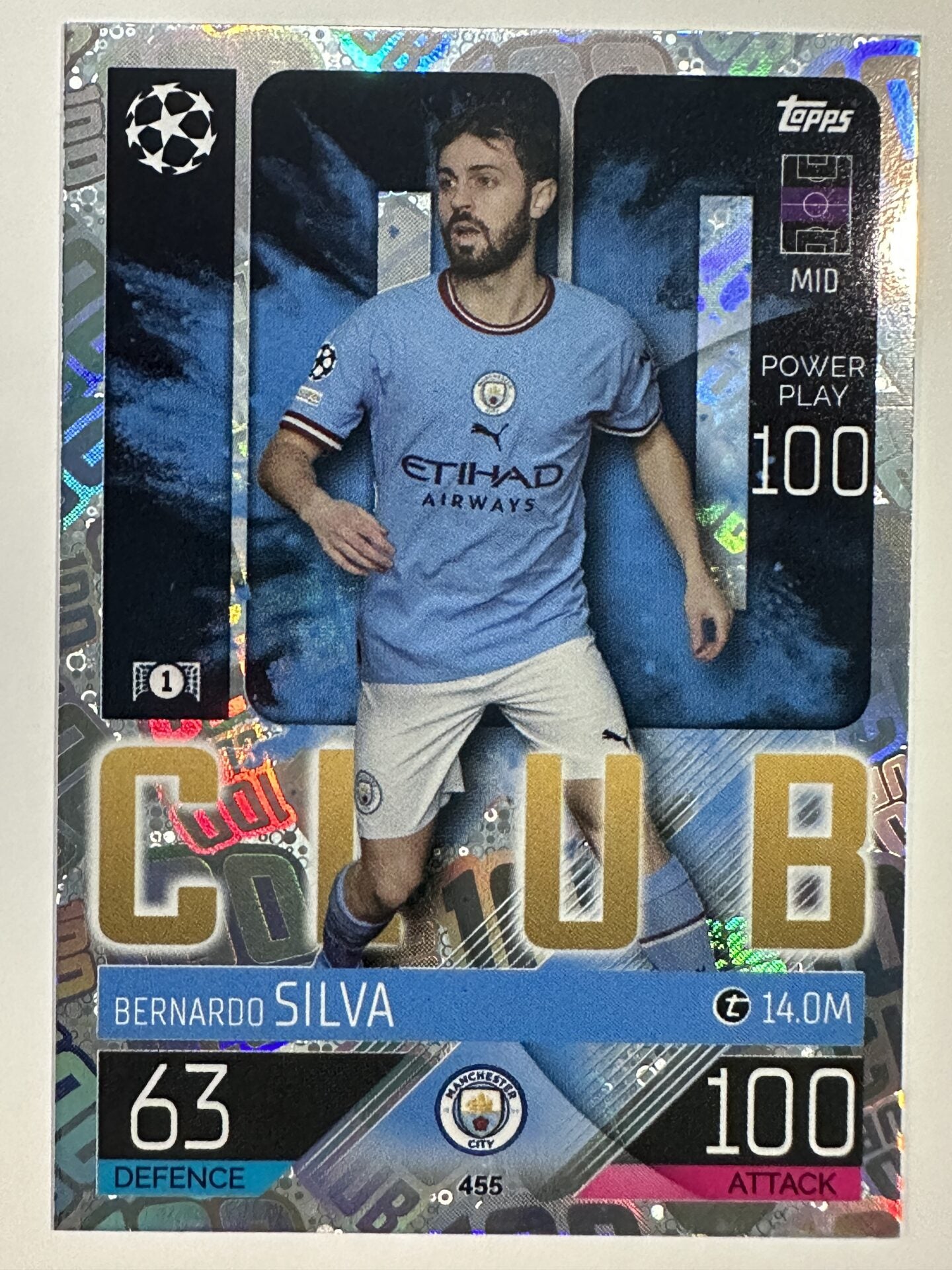 455 Bernardo Silva 100 Club (Manchester City) Topps Match Attax 2022/2023  Card