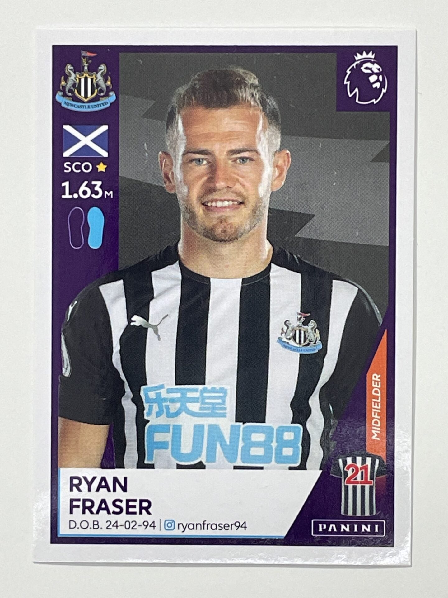 455 Ryan Fraser Sticker Newcastle United Premier League 2021 Football Sticker