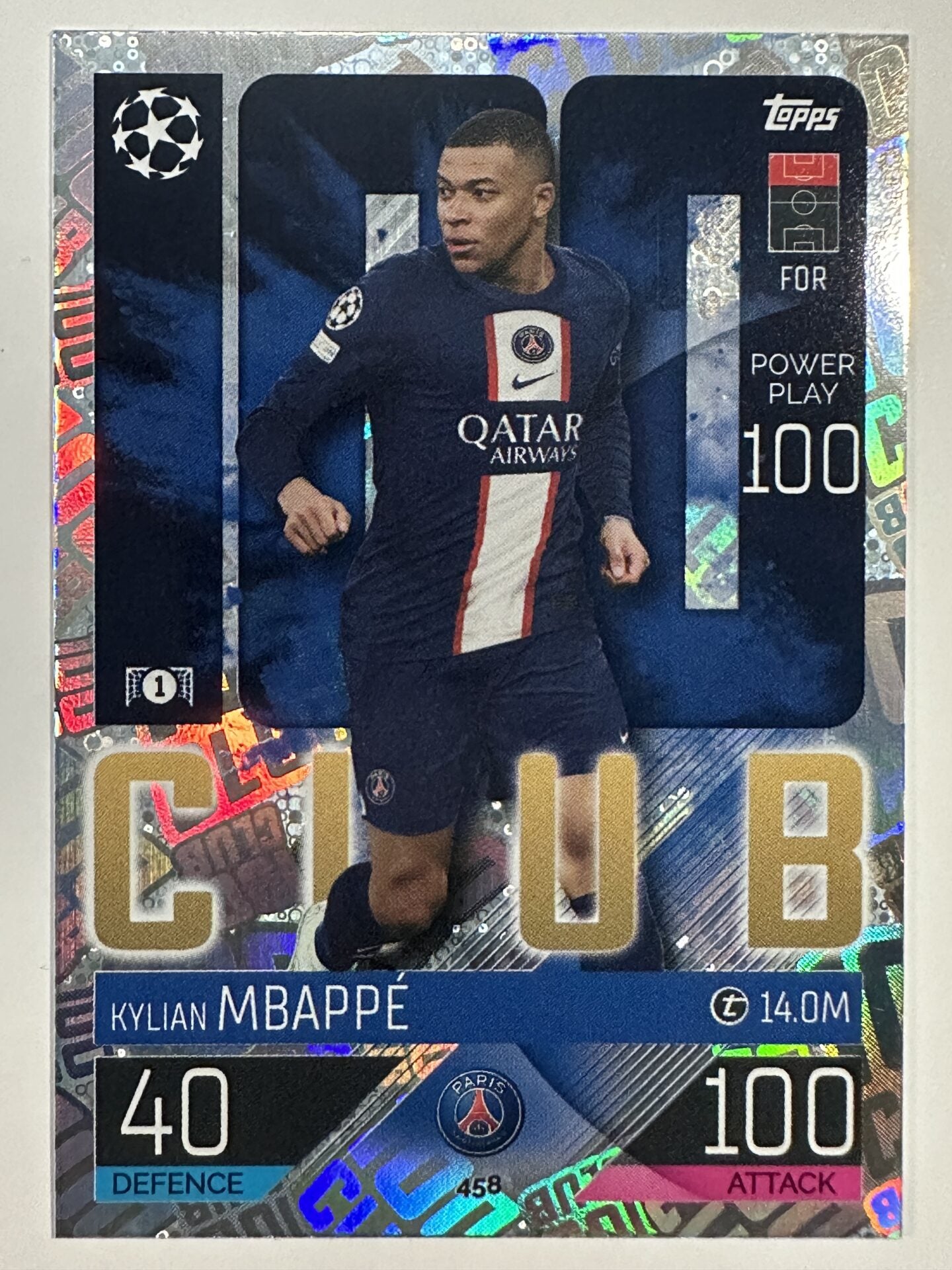 458 Kylian Mbappé 100 Club (Paris Saint-Germain) Topps Match Attax 2022:2023 Card