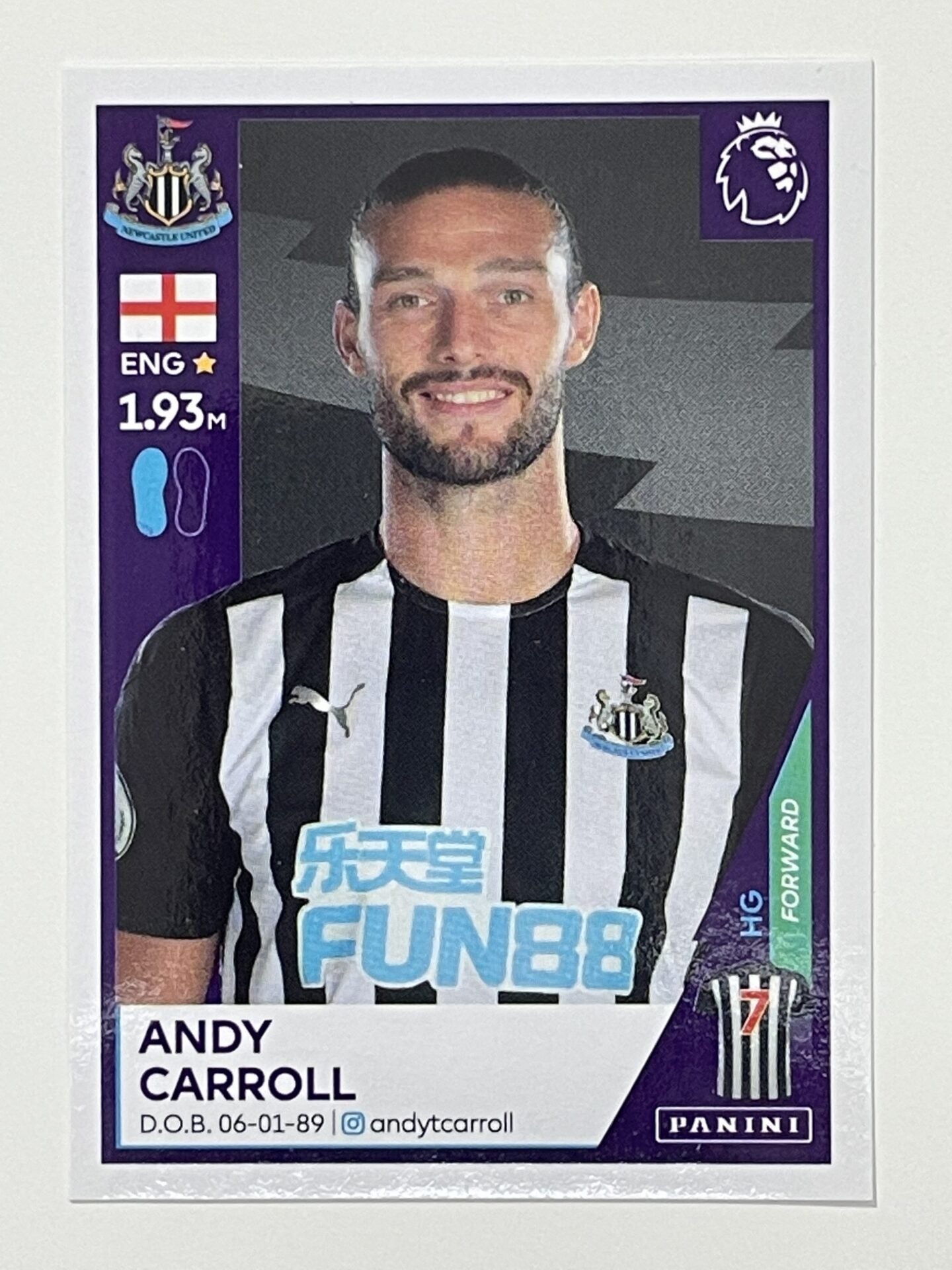 459 Andy Carroll Sticker Newcastle United Premier League 2021 Football Sticker