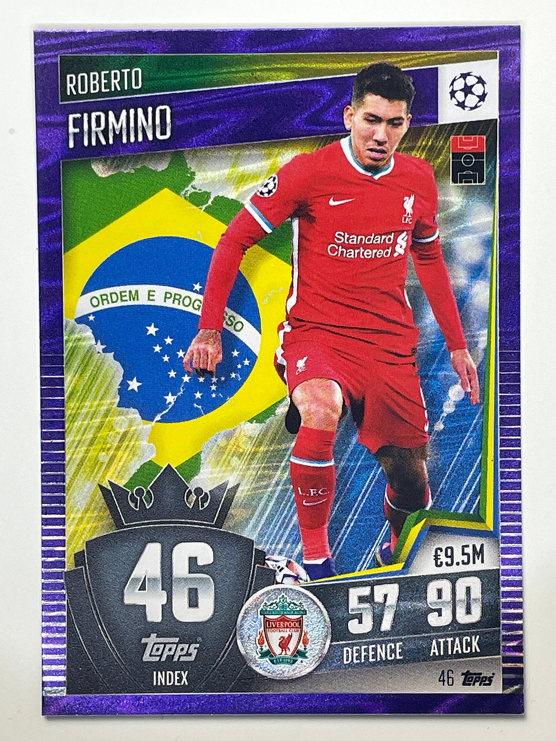 46. Roberto Firmino (Liverpool) Football Card &#8211; Purple Parallel Match Attax 101 2021 Card