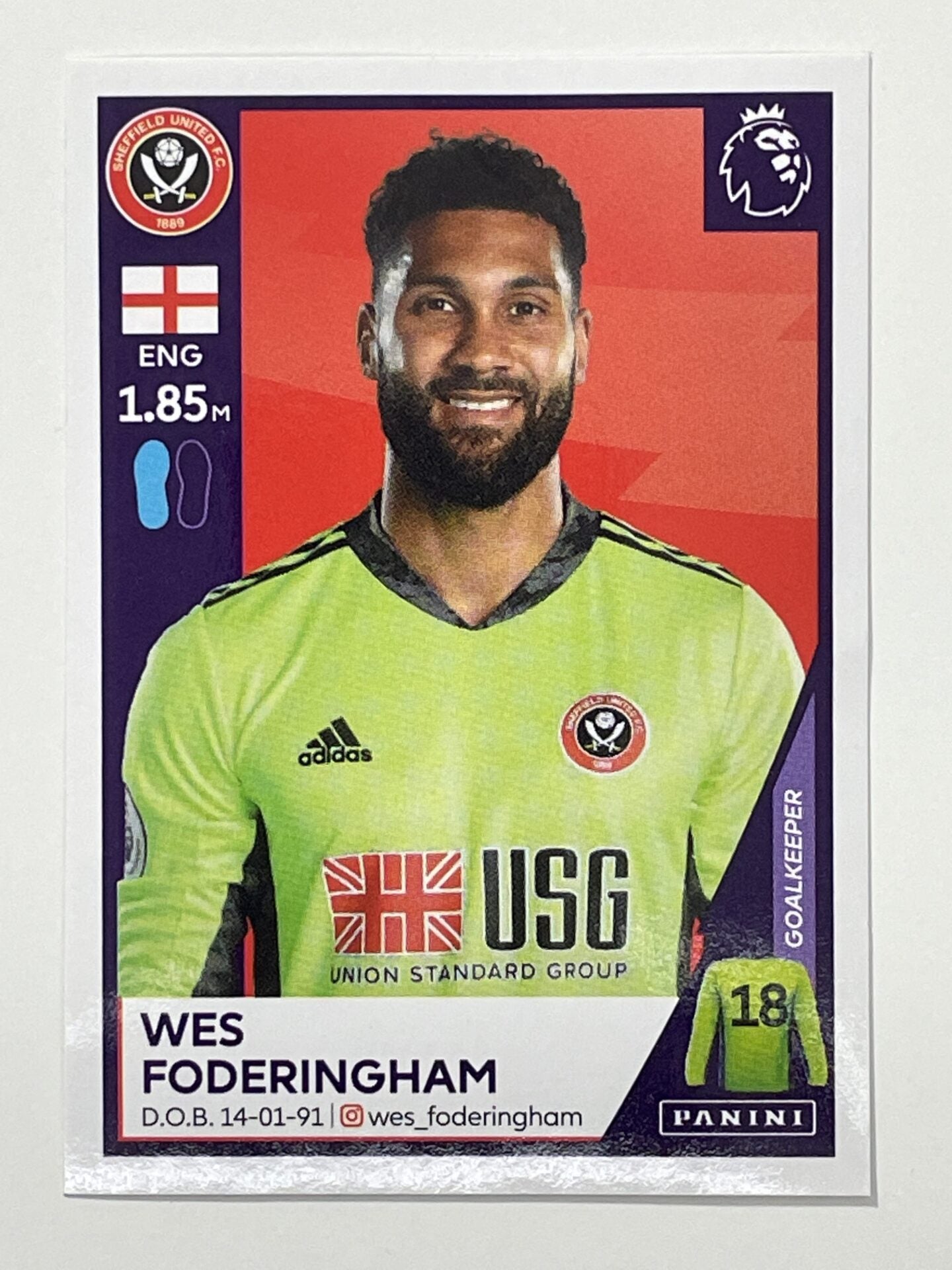 471 Wes Foderingham Sticker Sheffield United Premier League 2021 Football Sticker