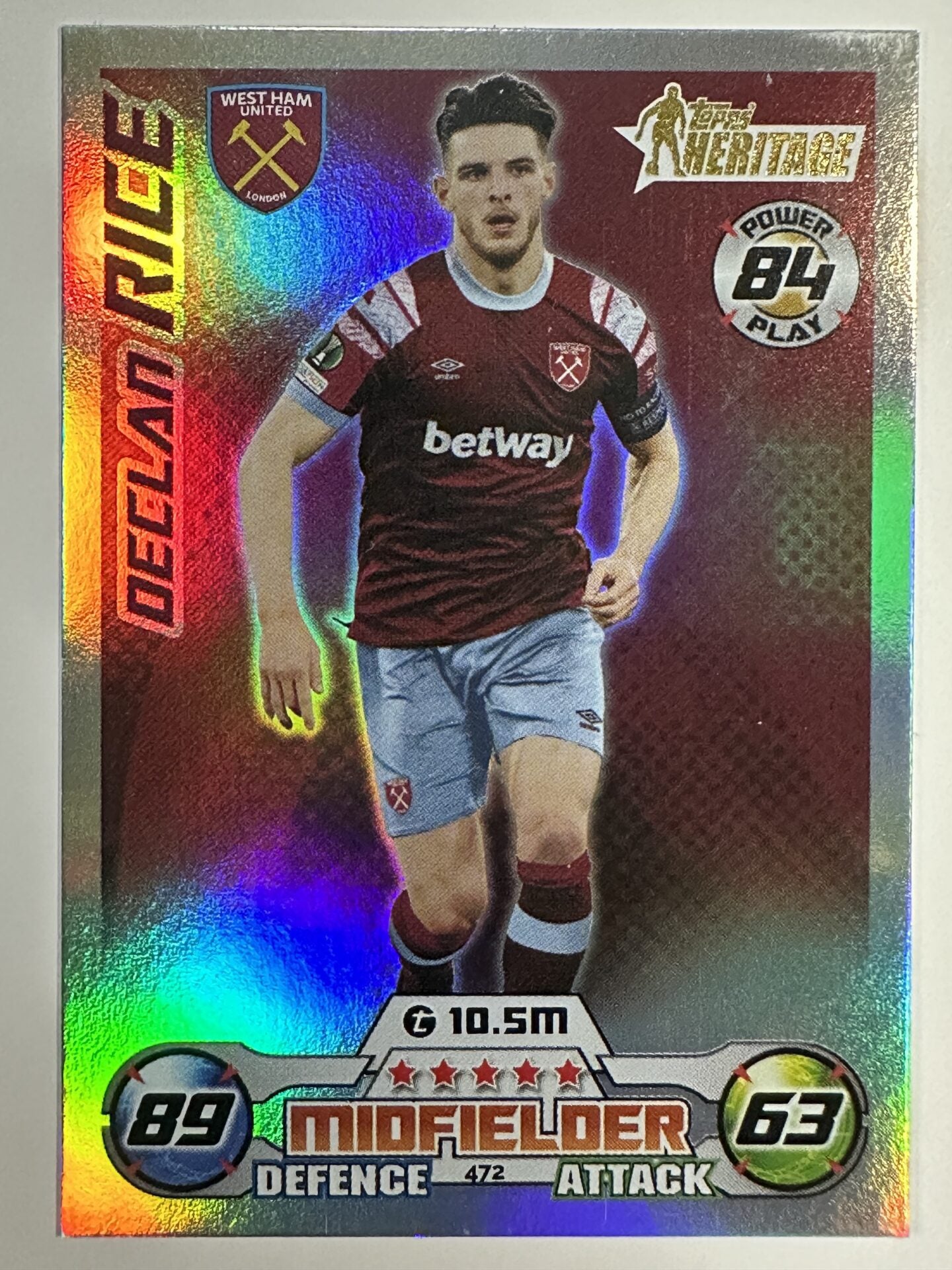 472 Declan Rice Heritage (West Ham) Topps Match Attax 2022:2023 Card