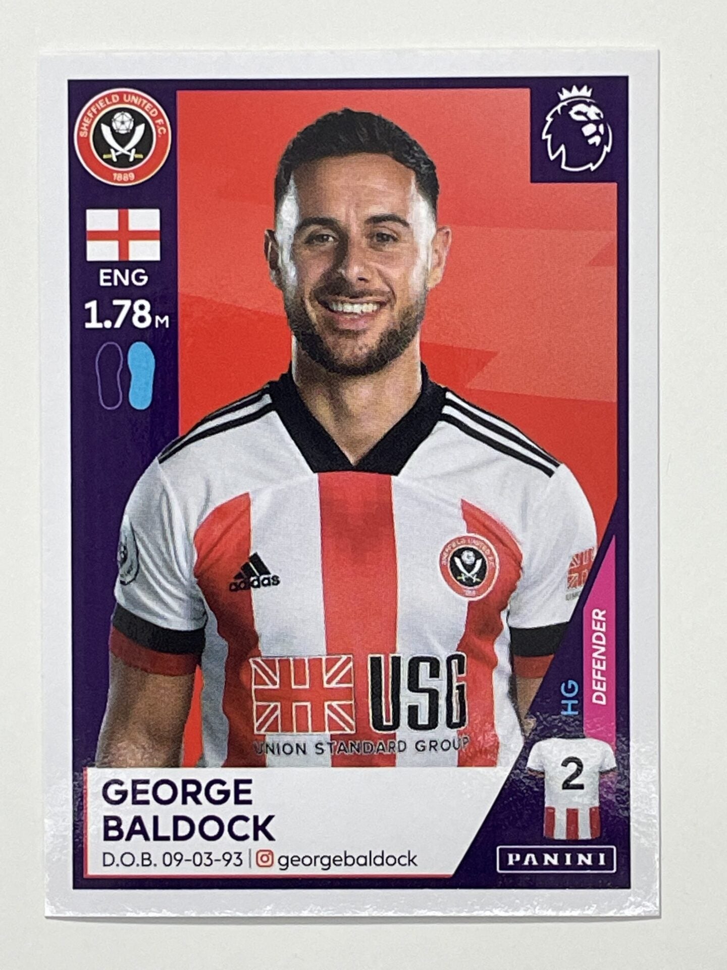 472 George Baldock Sticker Sheffield United Premier League 2021 Football Sticker