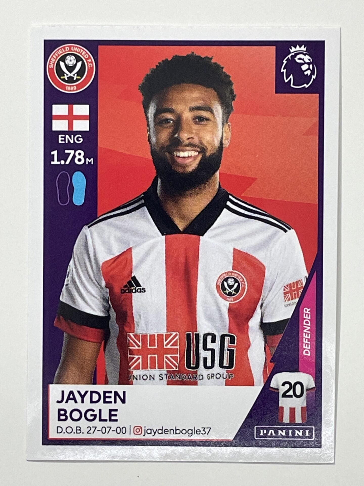 479 Jayden Bogle Sticker Sheffield United Premier League 2021 Football Sticker