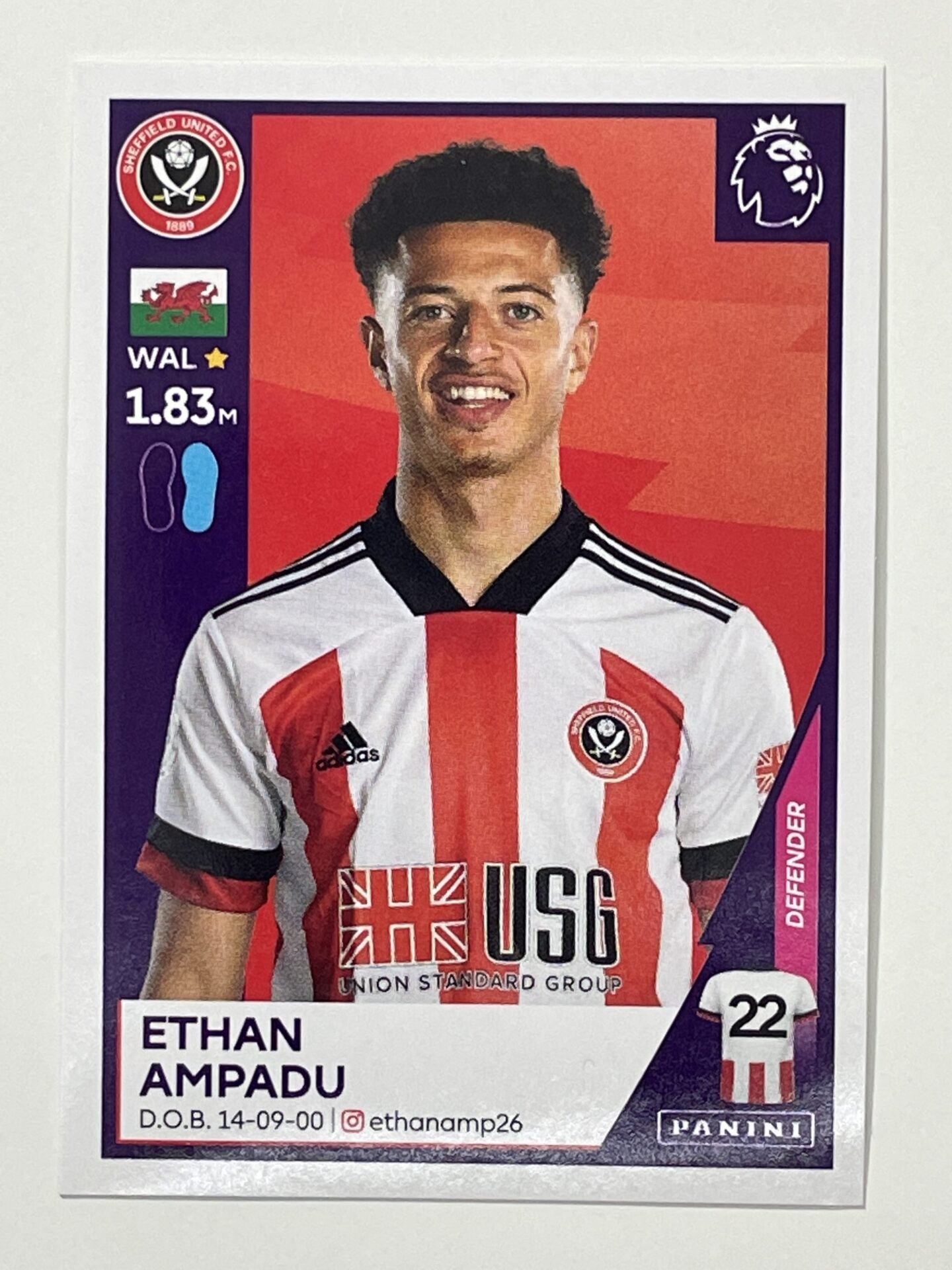 480 Ethan Ampadu Sticker Sheffield United Premier League 2021 Football Sticker