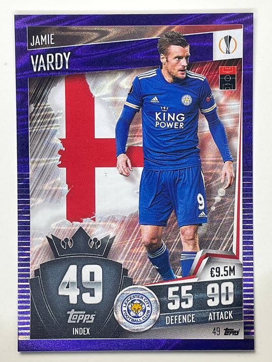 49. Jamie Vardy (Leicester City) Football Card &#8211; Purple Parallel Match Attax 101 2021 Card