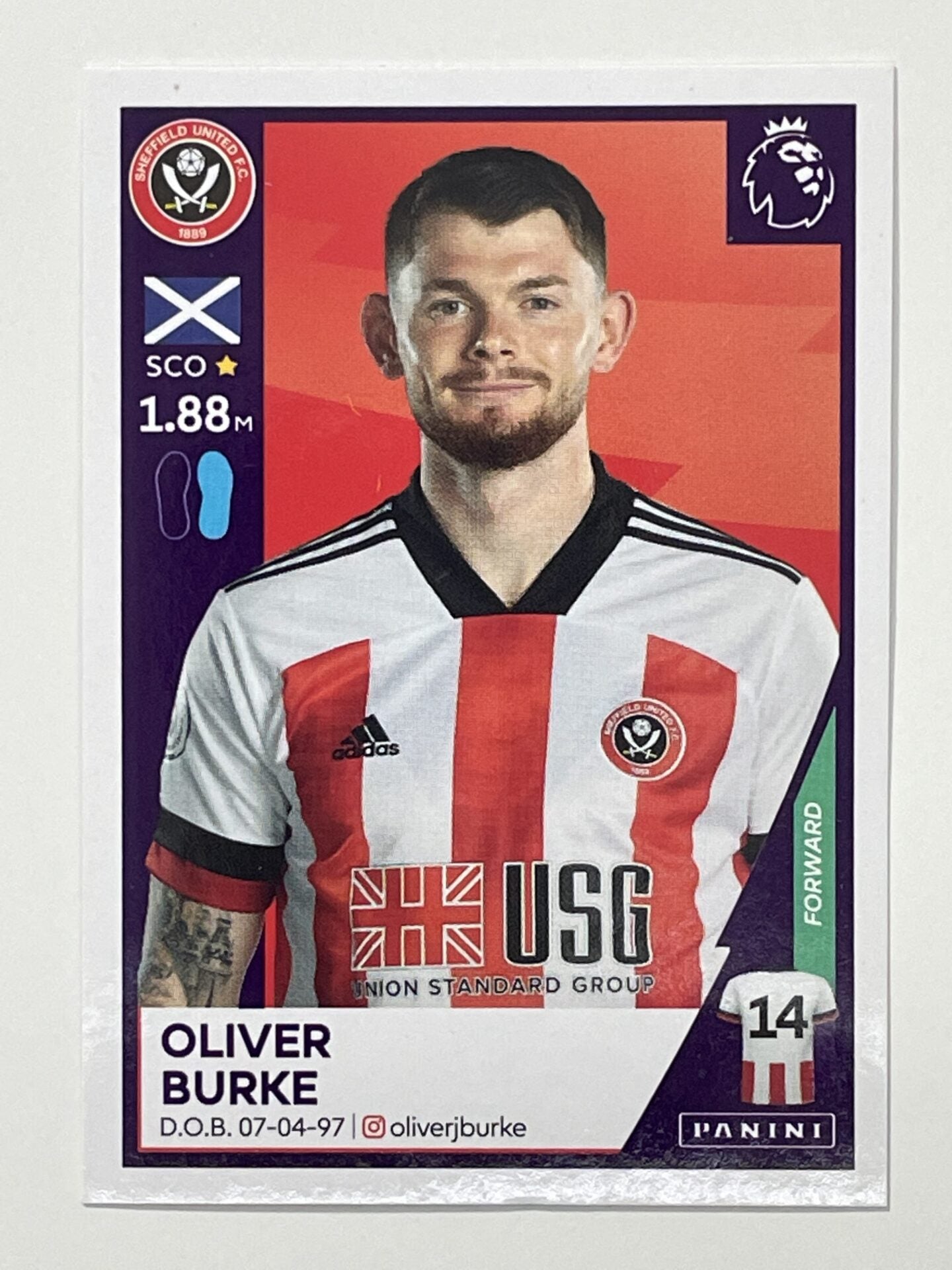 490 Oliver Burke Sticker Sheffield United Premier League 2021 Football Sticker