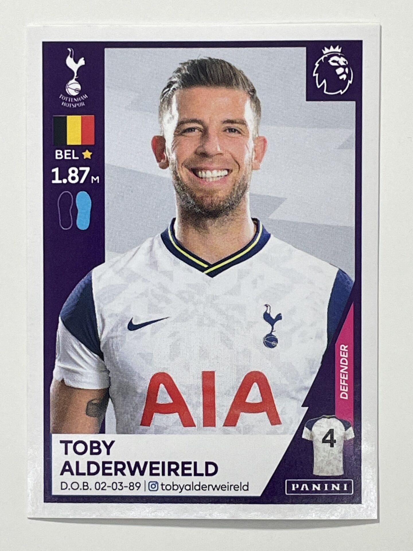 532 Toby Alderweireld Sticker Tottenham Premier League 2021 Football Sticker