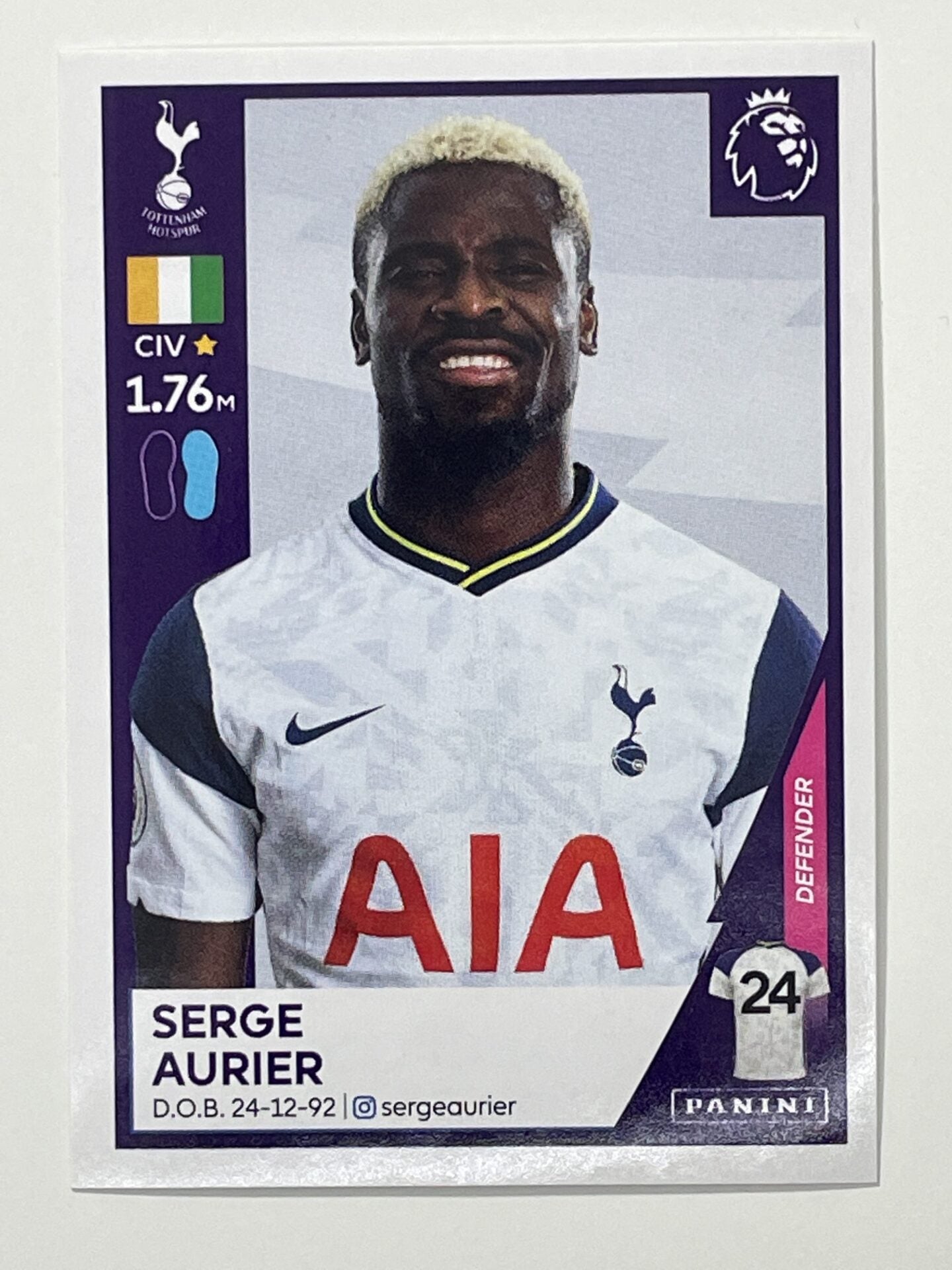 533 Serge Aurier Sticker Tottenham Premier League 2021 Football Sticker