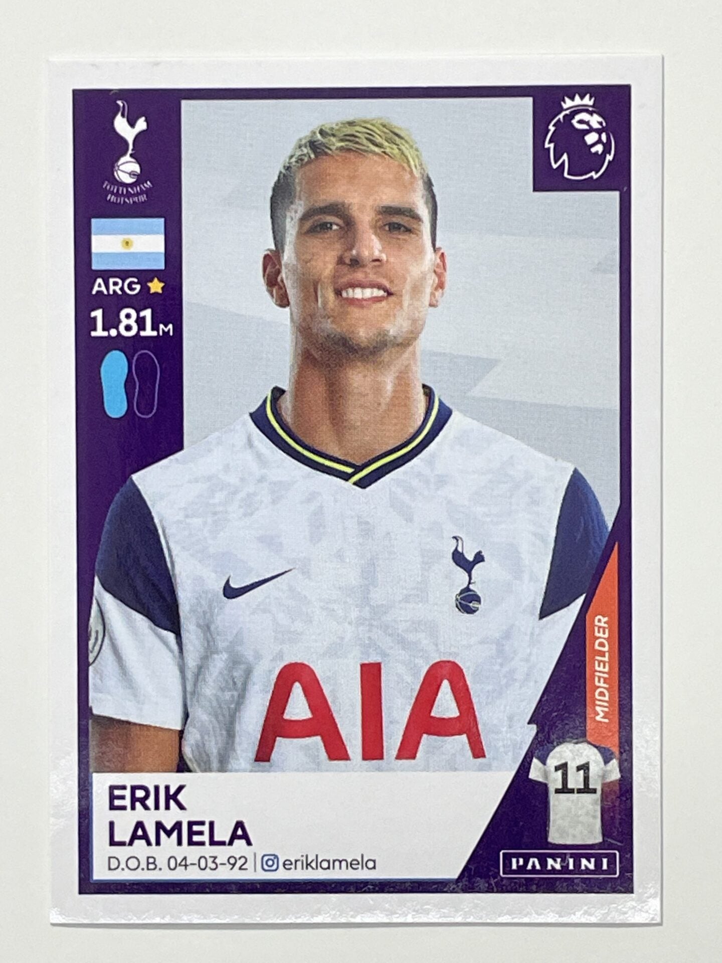 537 Erik Lamela Sticker Tottenham Premier League 2021 Football Sticker