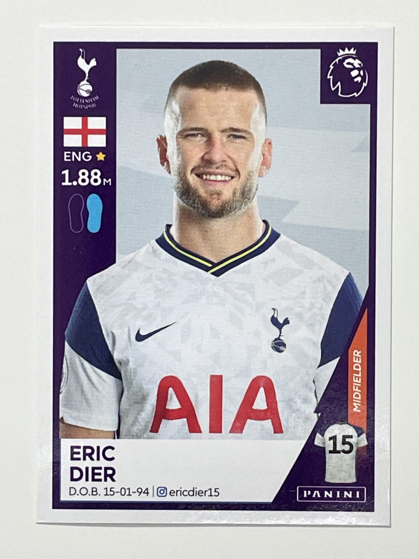 538 Eric Dier Sticker Tottenham Premier League 2021 Football Sticker