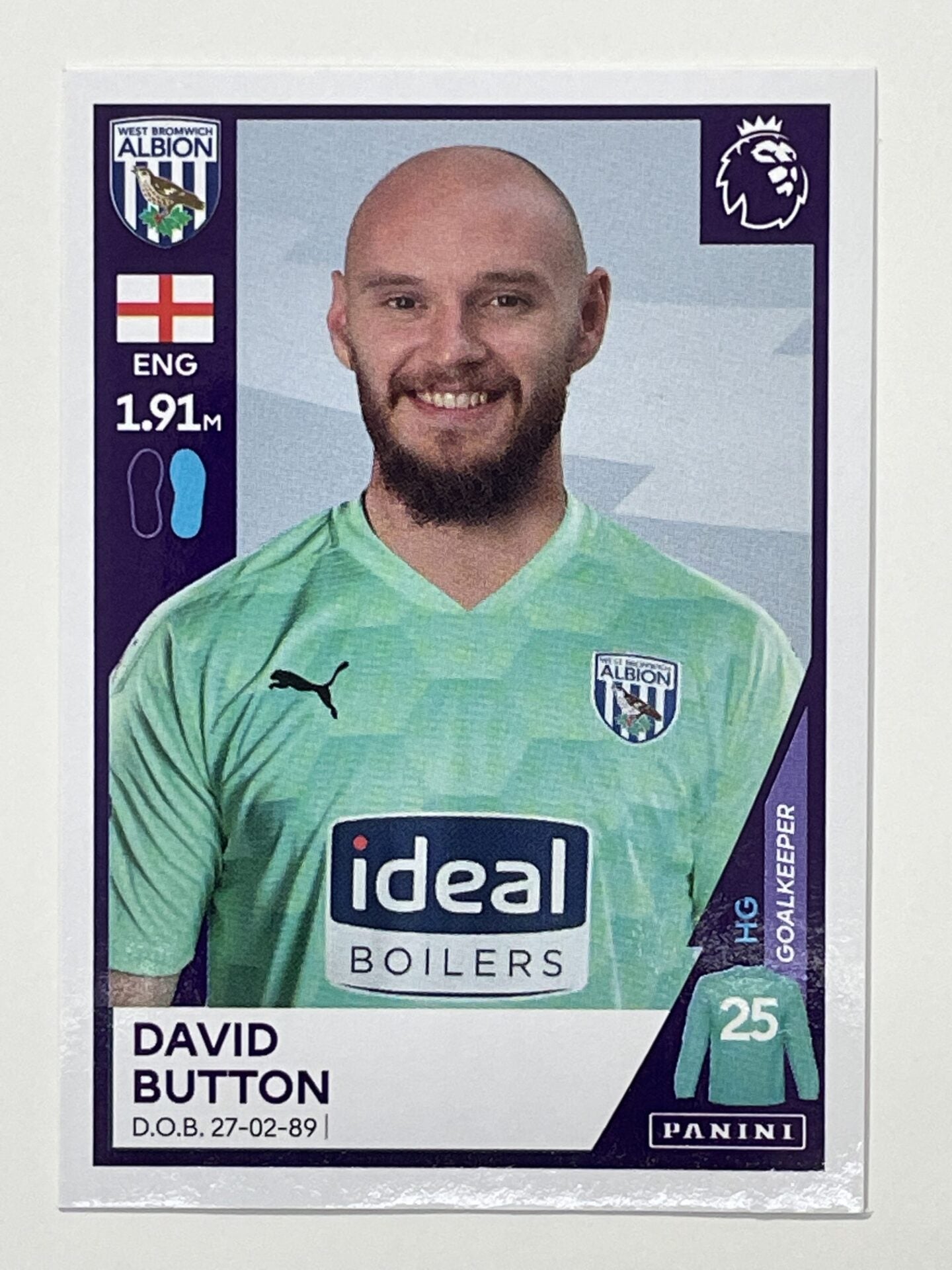 558 David Button Sticker West Brom Premier League 2021 Football Sticker