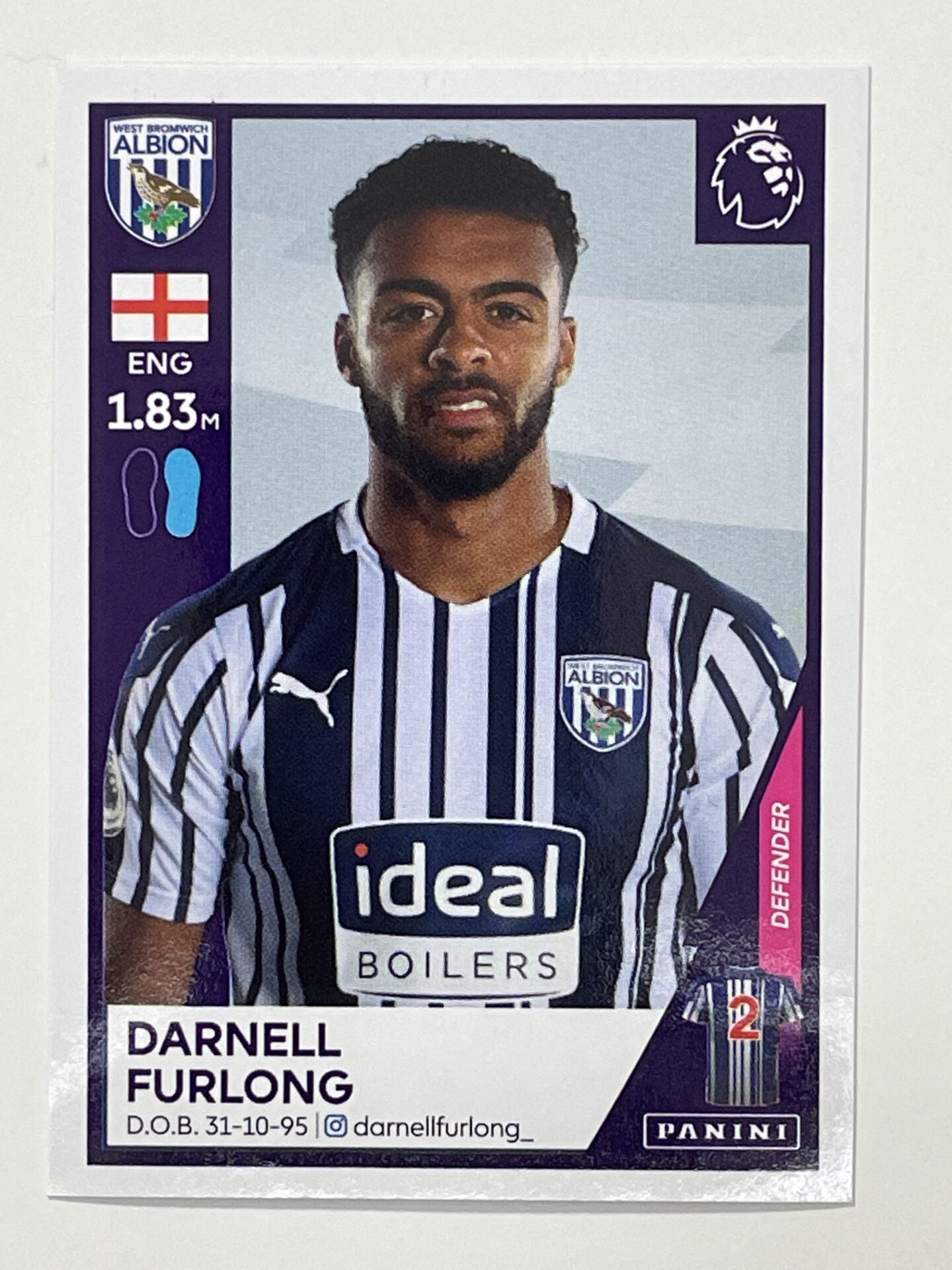 559 Darnell Furlong Sticker West Brom Premier League 2021 Football Sticker