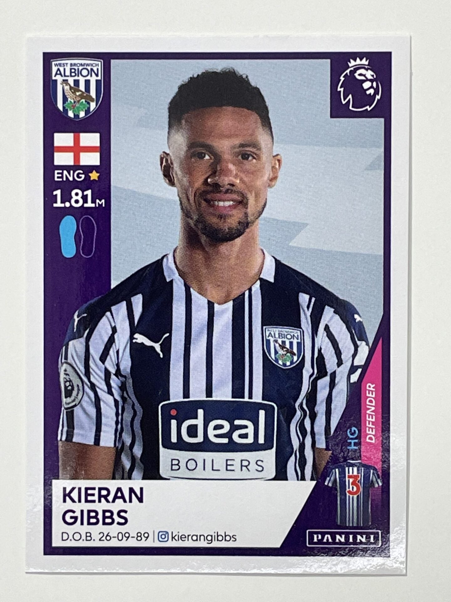 560 Kieran Gibbs Sticker West Brom Premier League 2021 Football Sticker