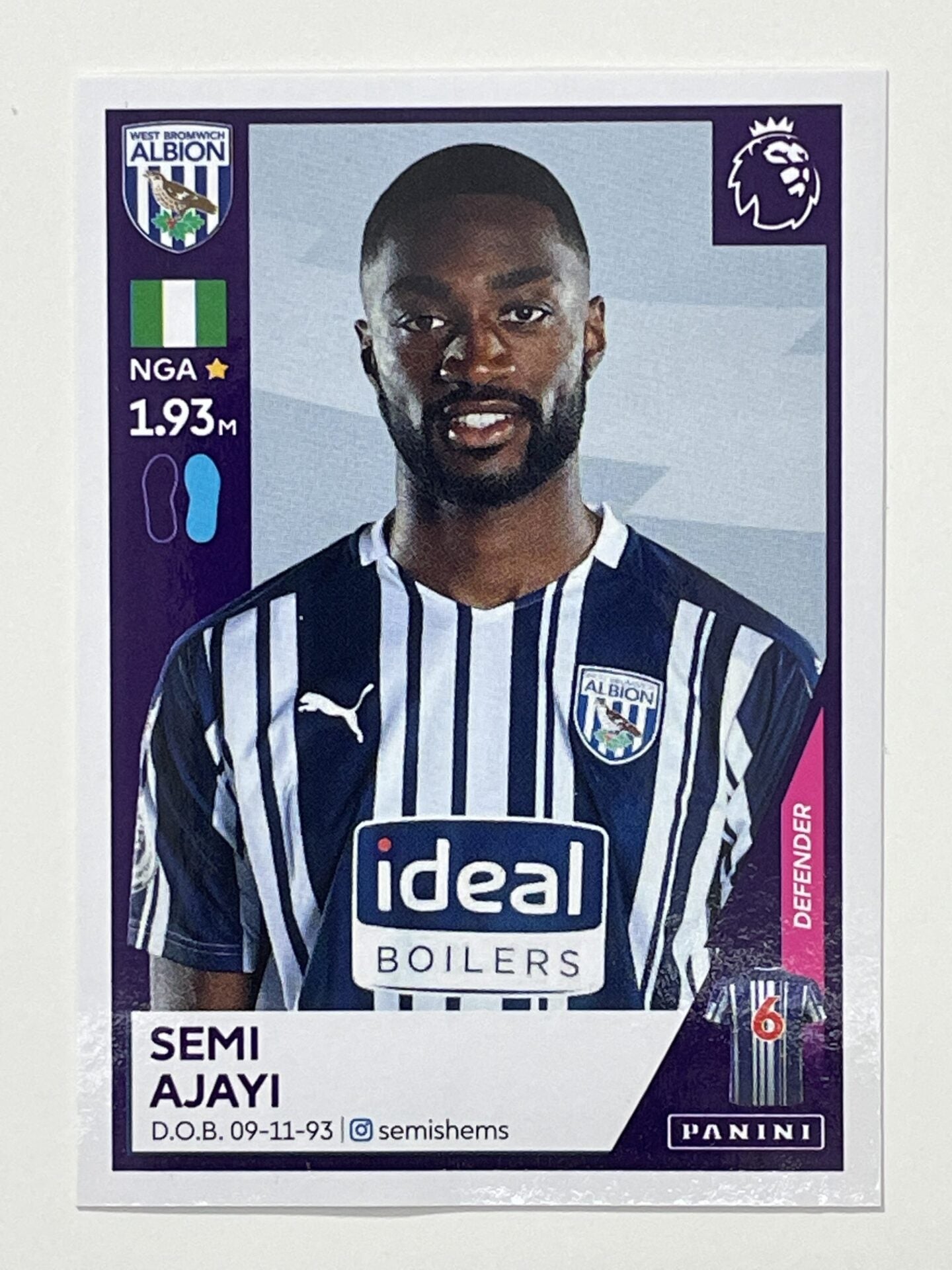 562 Semi Ajayi Sticker West Brom Premier League 2021 Football Sticker