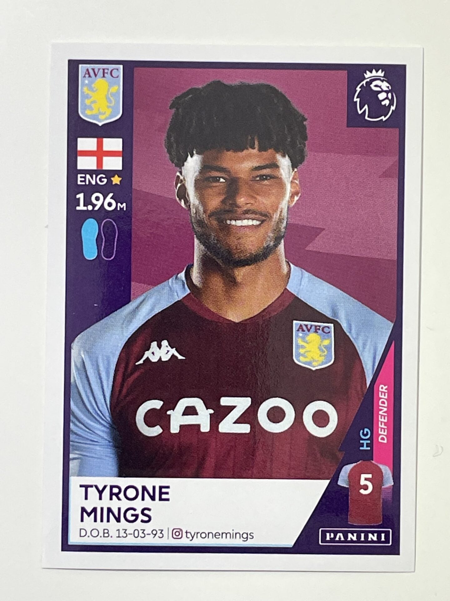 57 Tyrone Mings Sticker Aston Villa Premier League 2021 Football Sticker