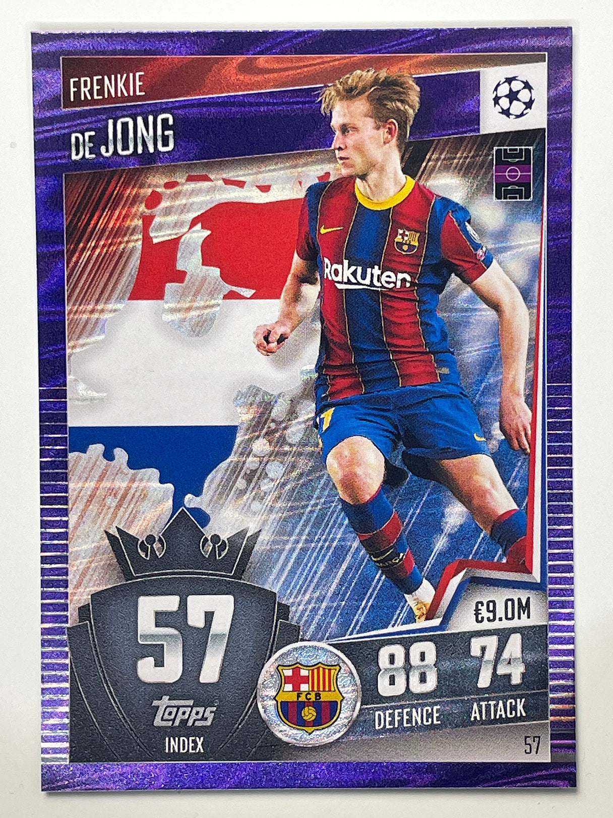 57. Frenkie de Jong (FC Barcelona) Football Card &#8211; Purple Parallel Match Attax 101 2021 Card