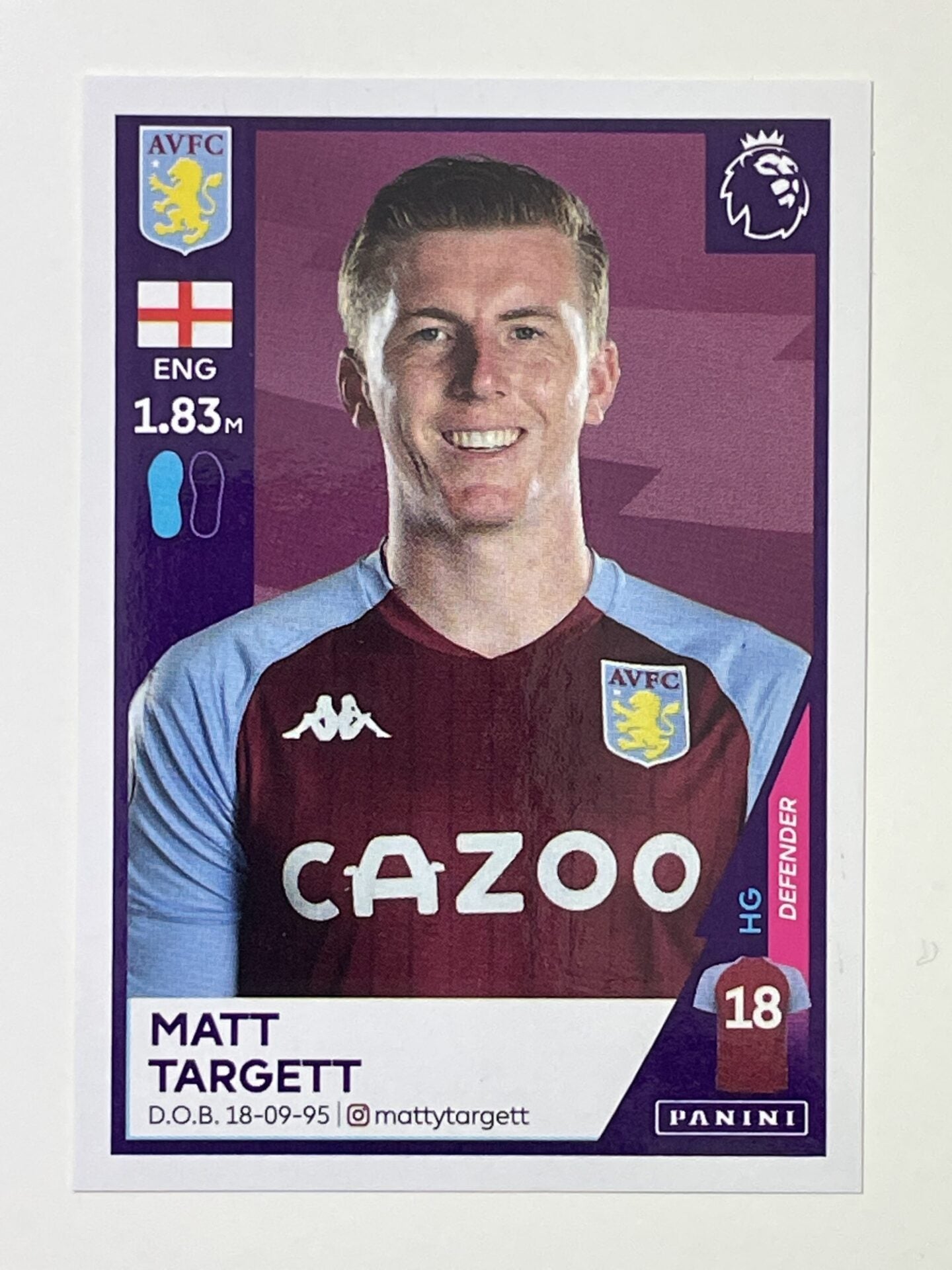 58 Matt Targett Sticker Aston Villa Premier League 2021 Football Sticker