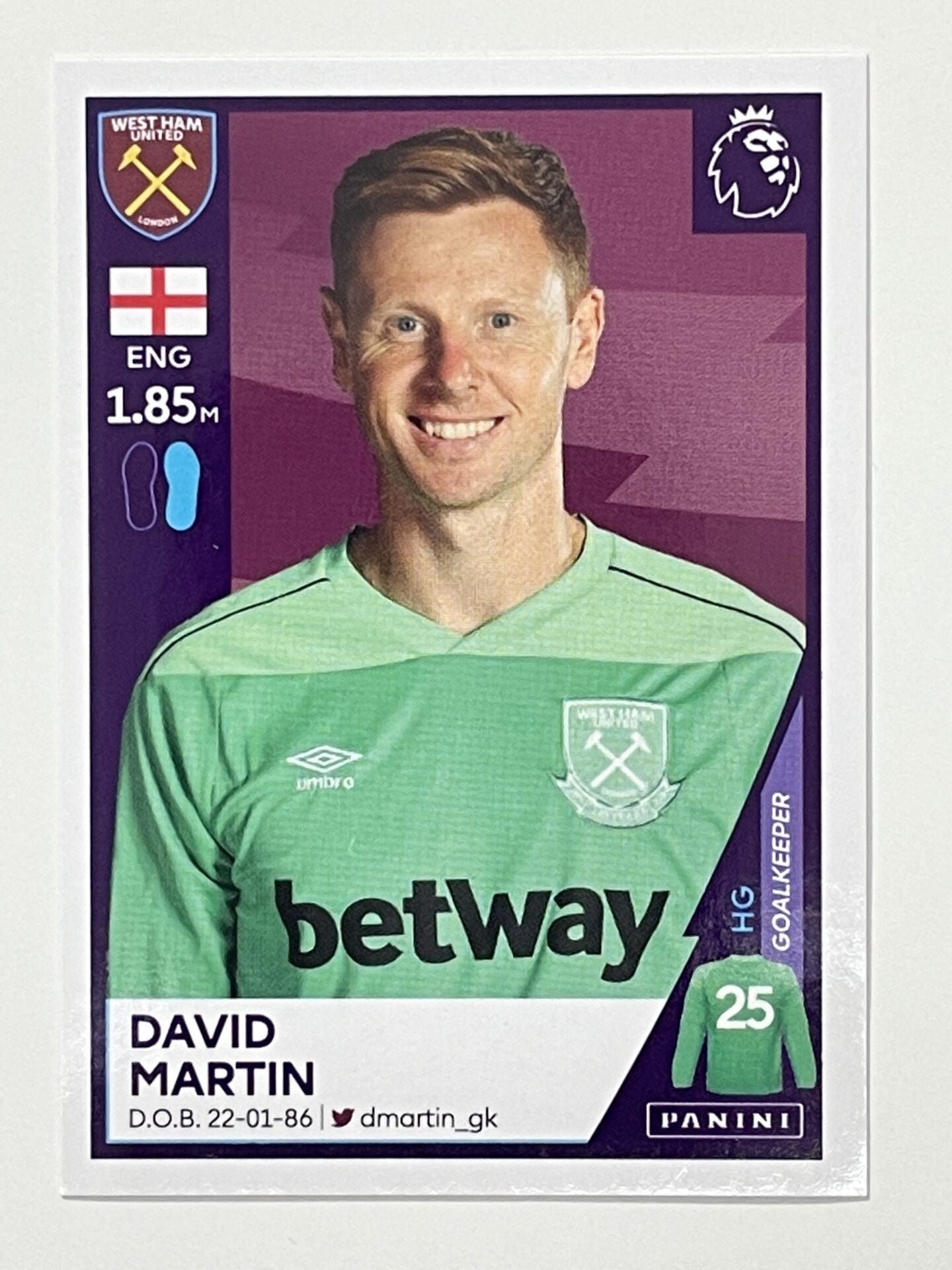 587 David Martin Sticker West Ham Premier League 2021 Football Sticker