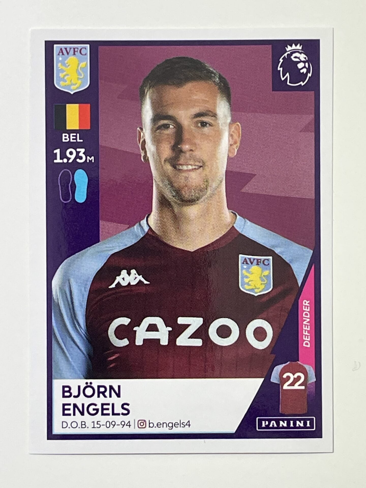 59 Bjorn Engels Sticker Aston Villa Premier League 2021 Football Sticker