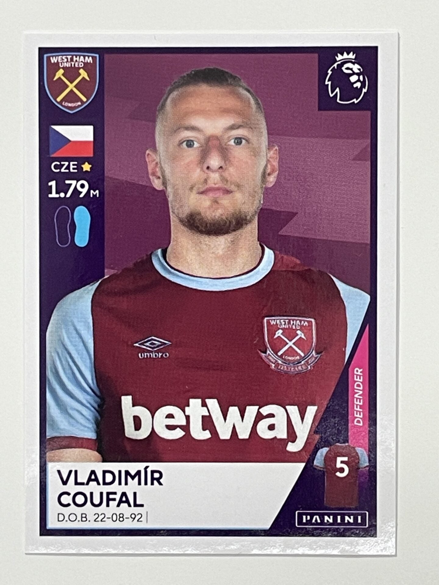 591 Vladimir Coufal Sticker West Ham Premier League 2021 Football Sticker