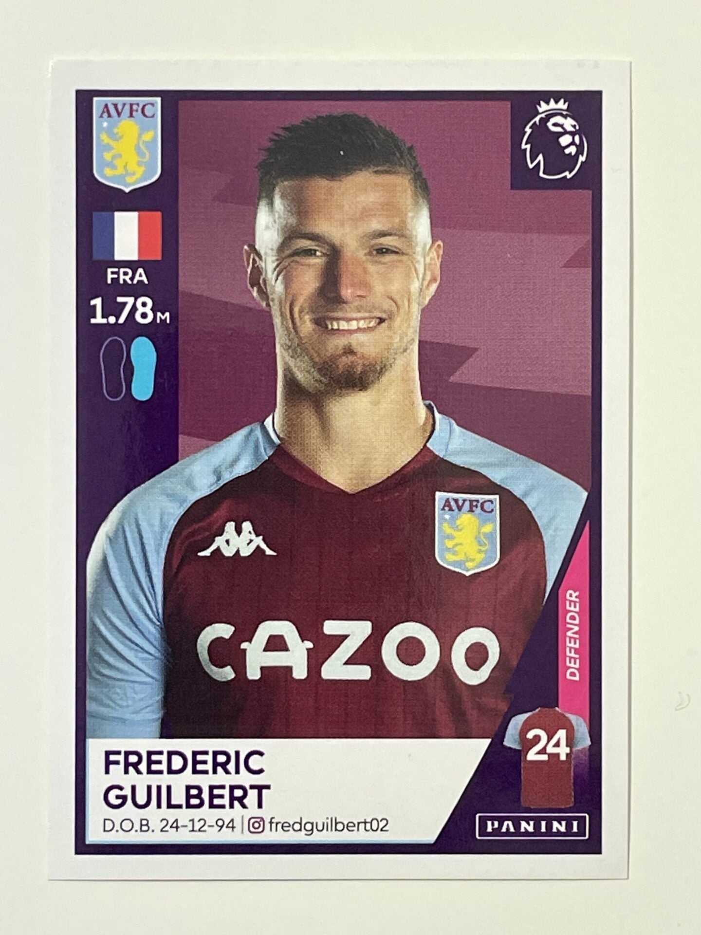 60 Frederic Guilbert Sticker Aston Villa Premier League 2021 Football Sticker