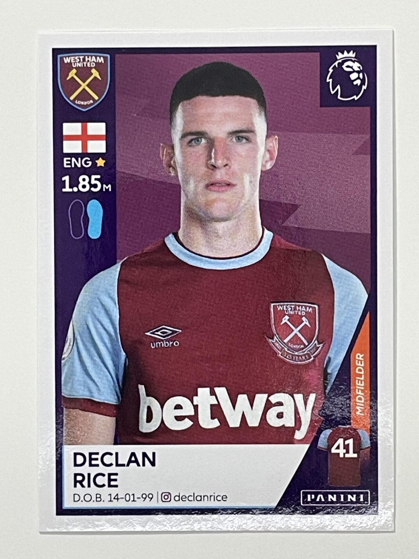 603 Declan Rice Sticker West Ham Premier League 2021 Football Sticker