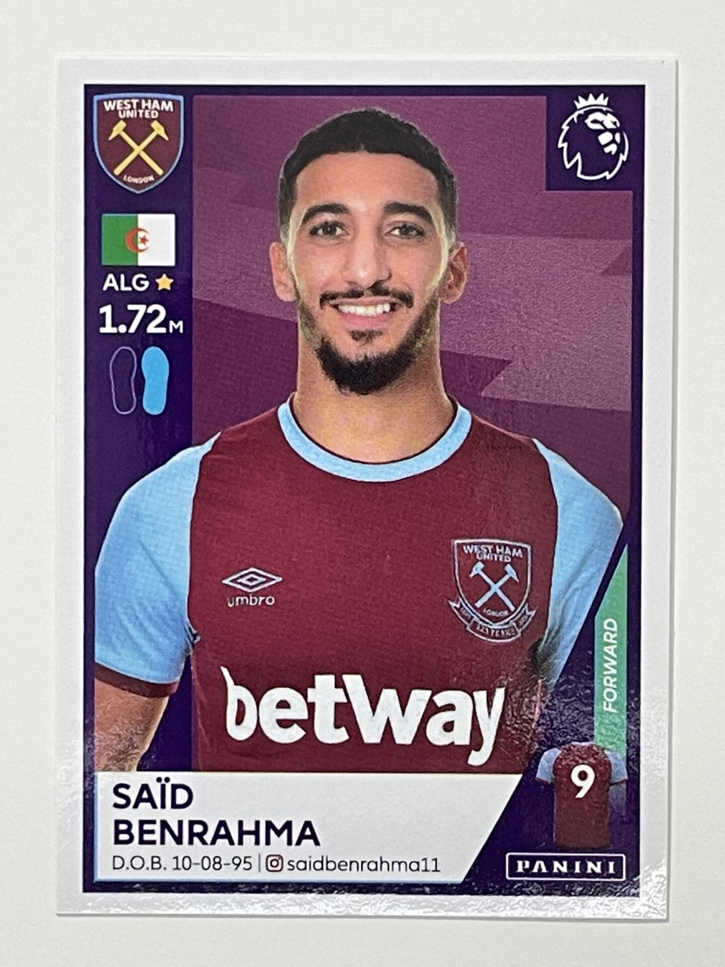 605 Said Benrahma Sticker West Ham Premier League 2021 Football Sticker