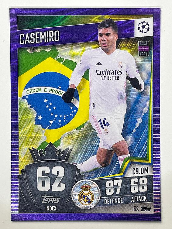 62. Casemiro (Real Madrid CF) Football Card &#8211; Purple Parallel Match Attax 101 2021 Card