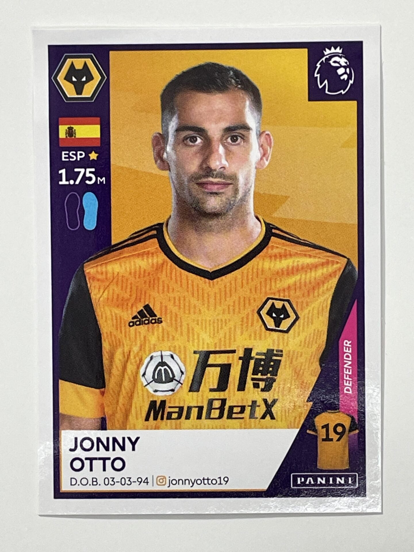 622 Jonny Otto Sticker Wolves Premier League 2021 Football Sticker