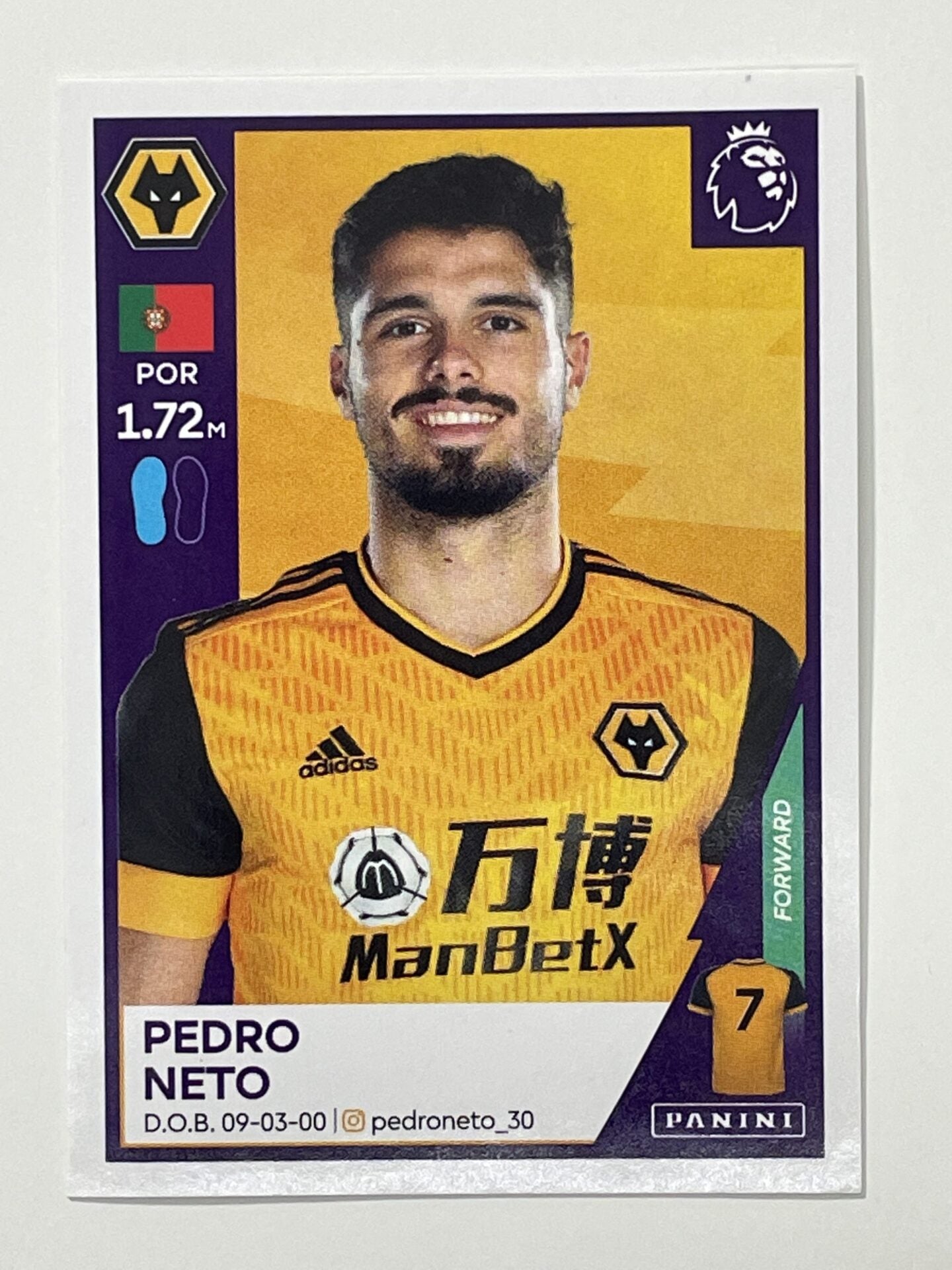 633 Pedro Neto Sticker Wolves Premier League 2021 Football Sticker