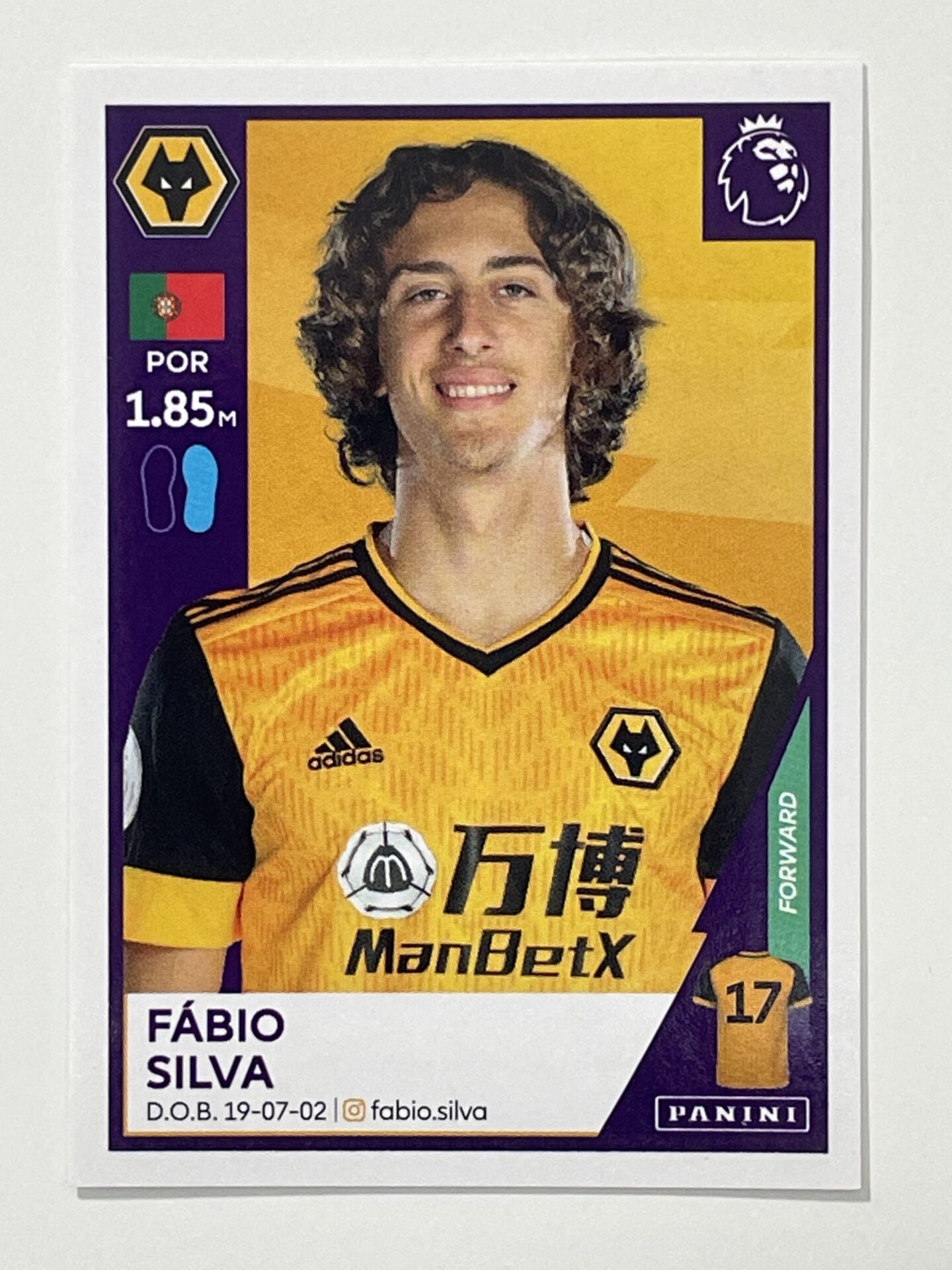 636 Fabio Silva Sticker Wolves Premier League 2021 Football Sticker