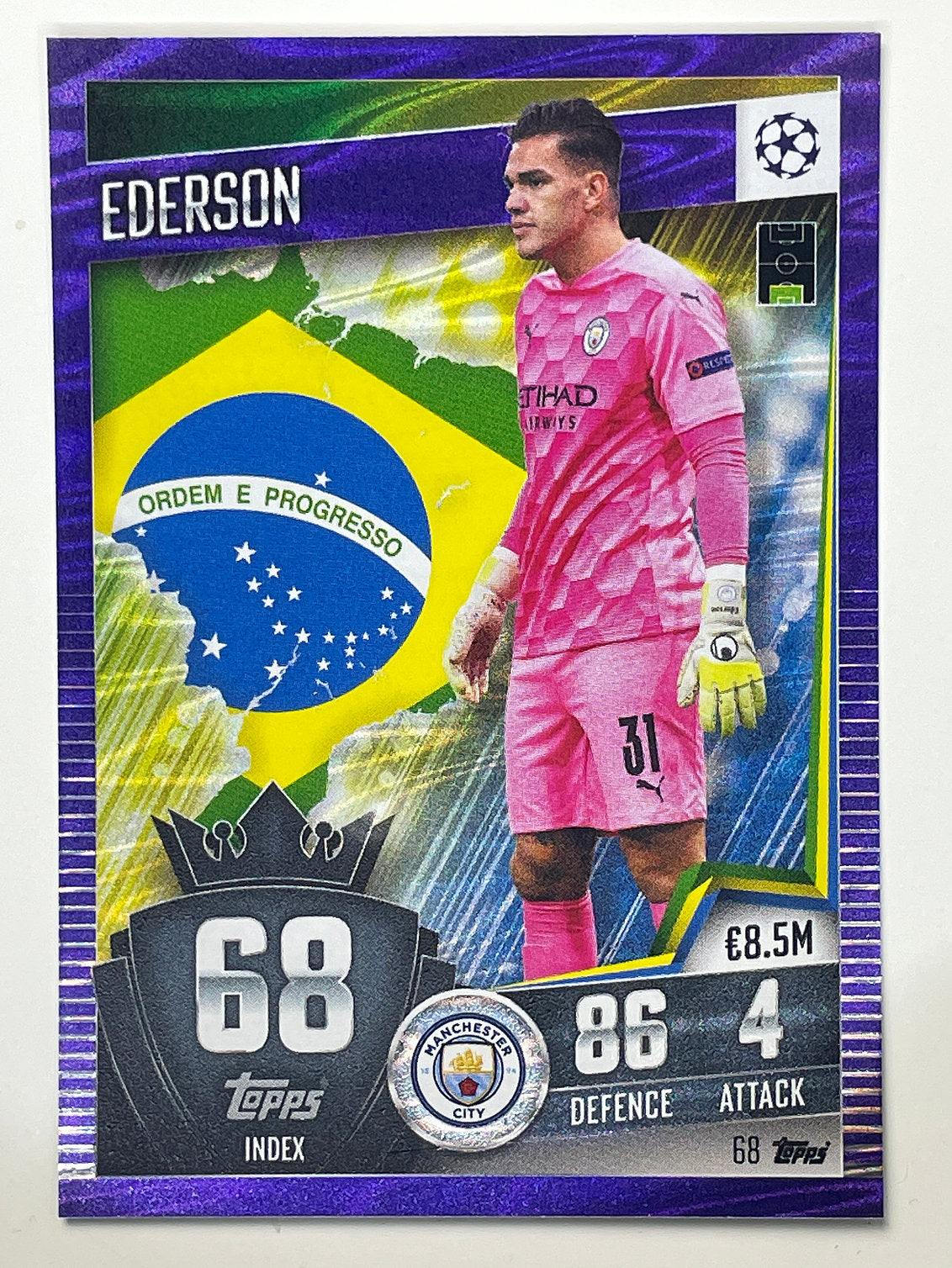 68. Ederson (Manchester City) Football Card &#8211; Purple Parallel Match Attax 101 2021 Card