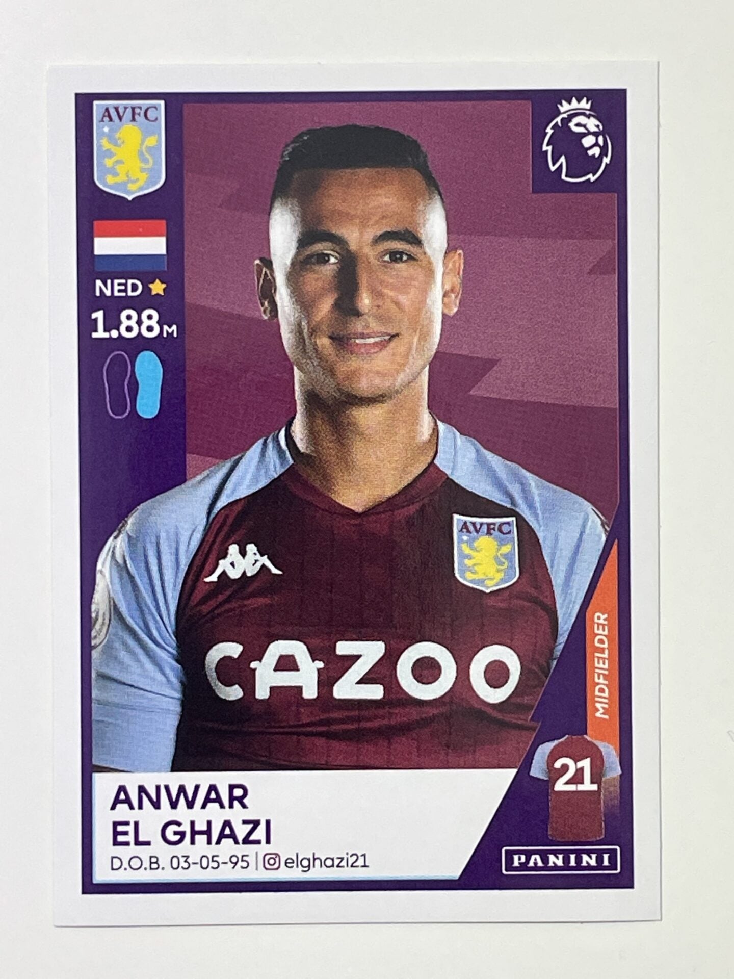 71 Anwar El Ghazi Sticker Aston Villa Premier League 2021 Football Sticker