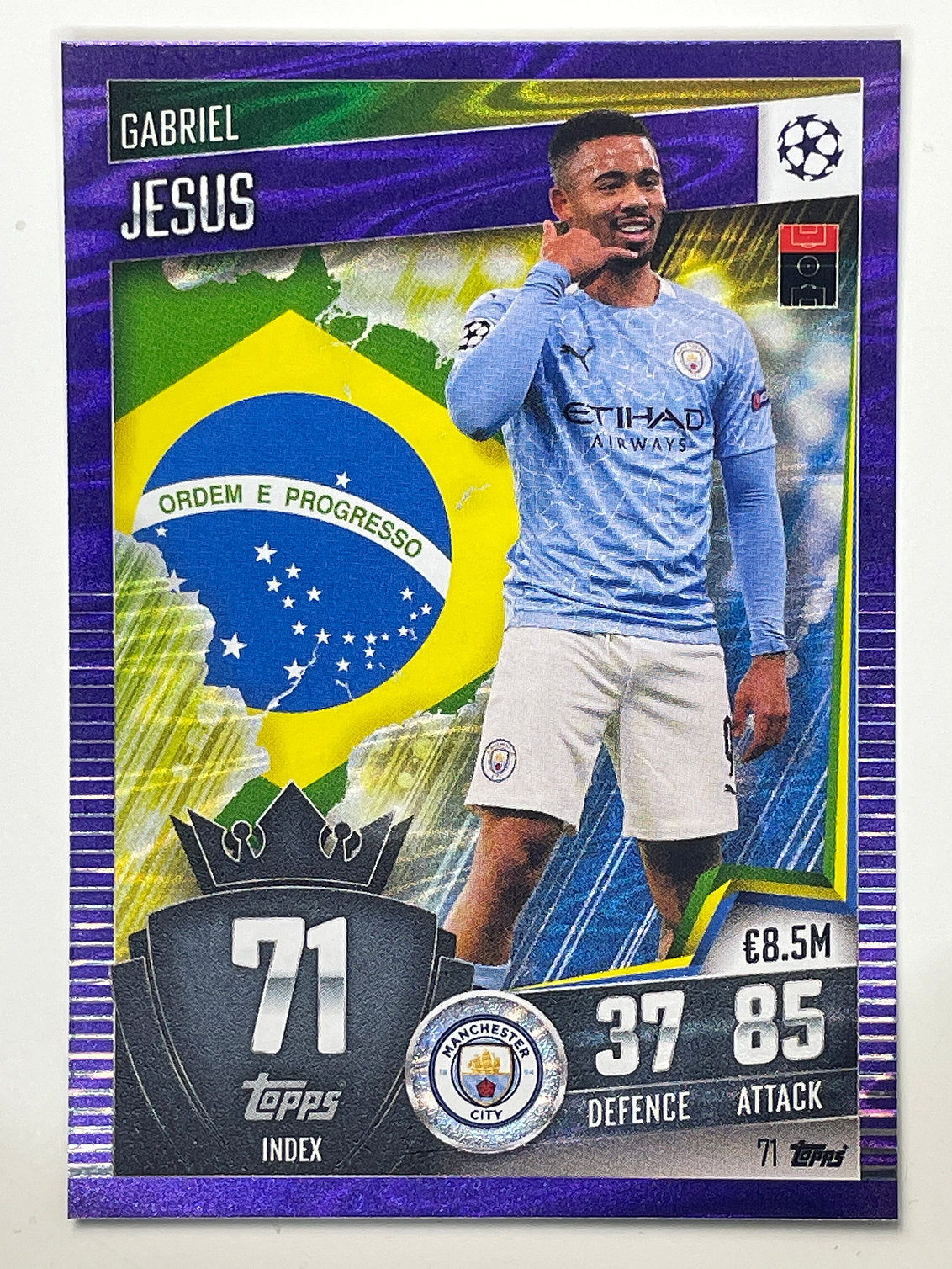 71. Gabriel Jesus (Manchester City) Football Card &#8211; Purple Parallel Match Attax 101 2021 Card