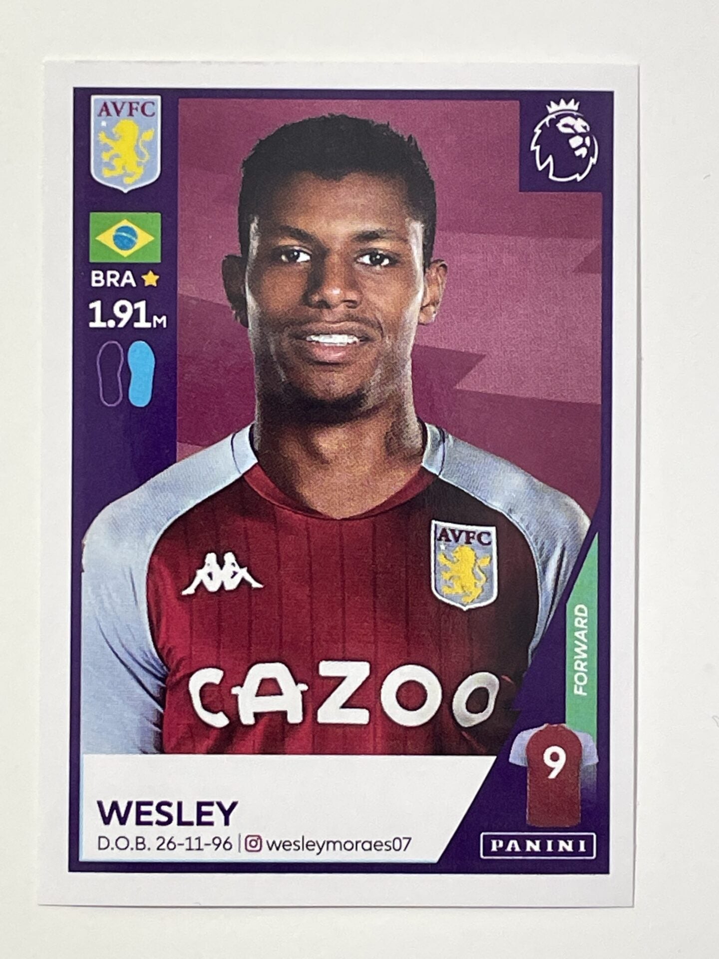 72 Wesley Sticker Aston Villa Premier League 2021 Football Sticker