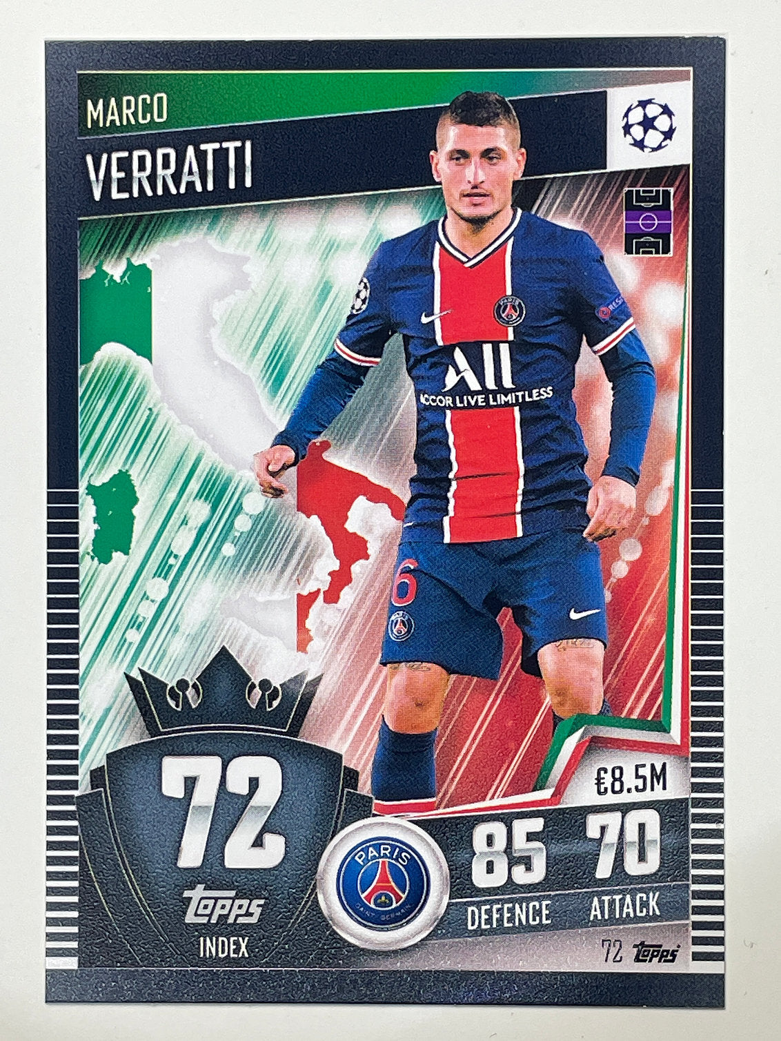 72. Marco Verratti (Paris Saint-Germain) Football Card &#8211; Match Attax 101 2021 Card