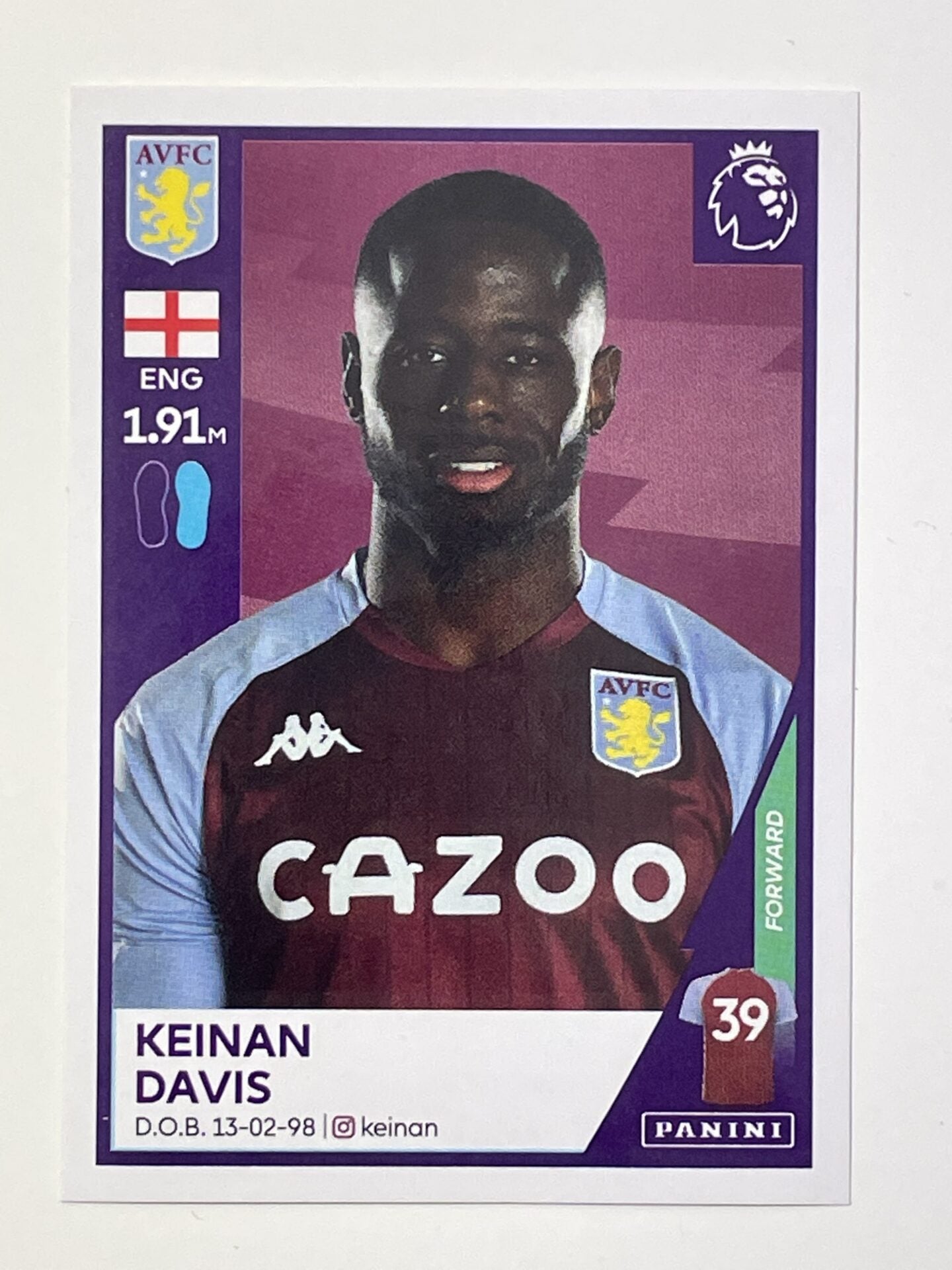 75 Keinan Davis Sticker Aston Villa Premier League 2021 Football Sticker