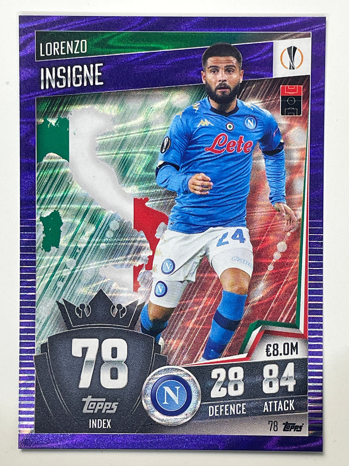 78. Lorenzo Insigne (SSC Napoli) Football Card &#8211; Purple Parallel Match Attax 101 2021 Card