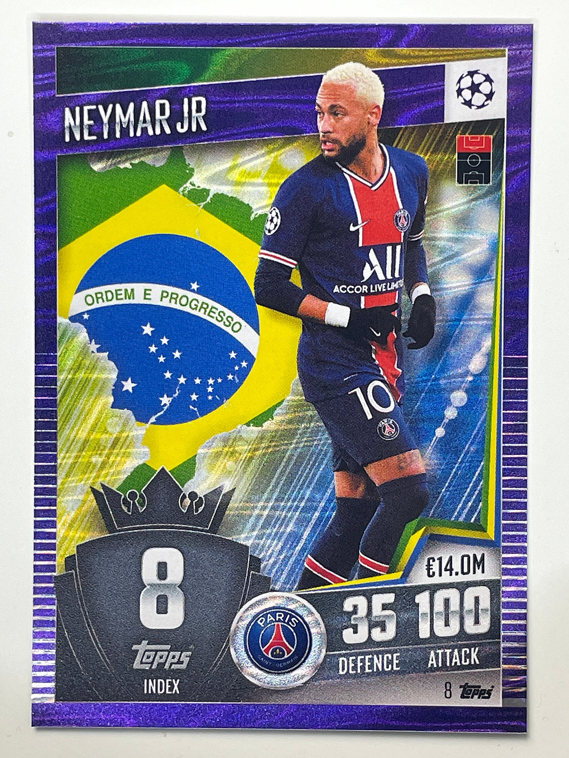 8. Neymar Jr (Paris Saint-Germain) Football Card &#8211; Purple Parallel Match Attax 101 2021 Card