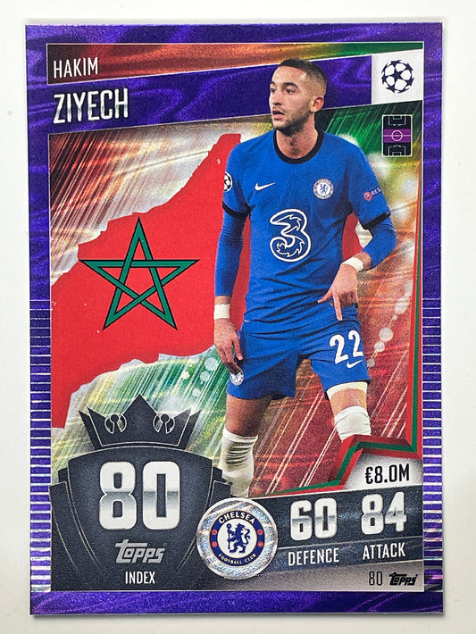 80. Hakim Ziyech (Chelsea) Football Card &#8211; Purple Parallel Match Attax 101 2021 Card