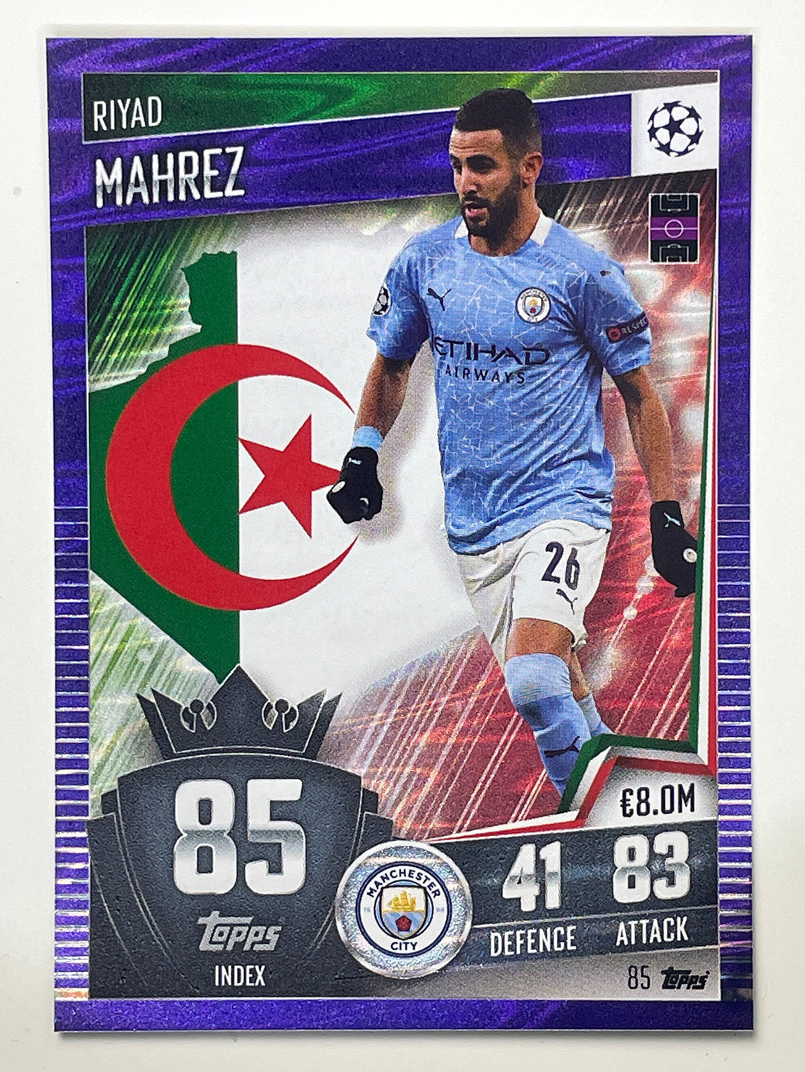 85. Riyad Mahrez (Manchester City) Football Card &#8211; Purple Parallel Match Attax 101 2021 Card